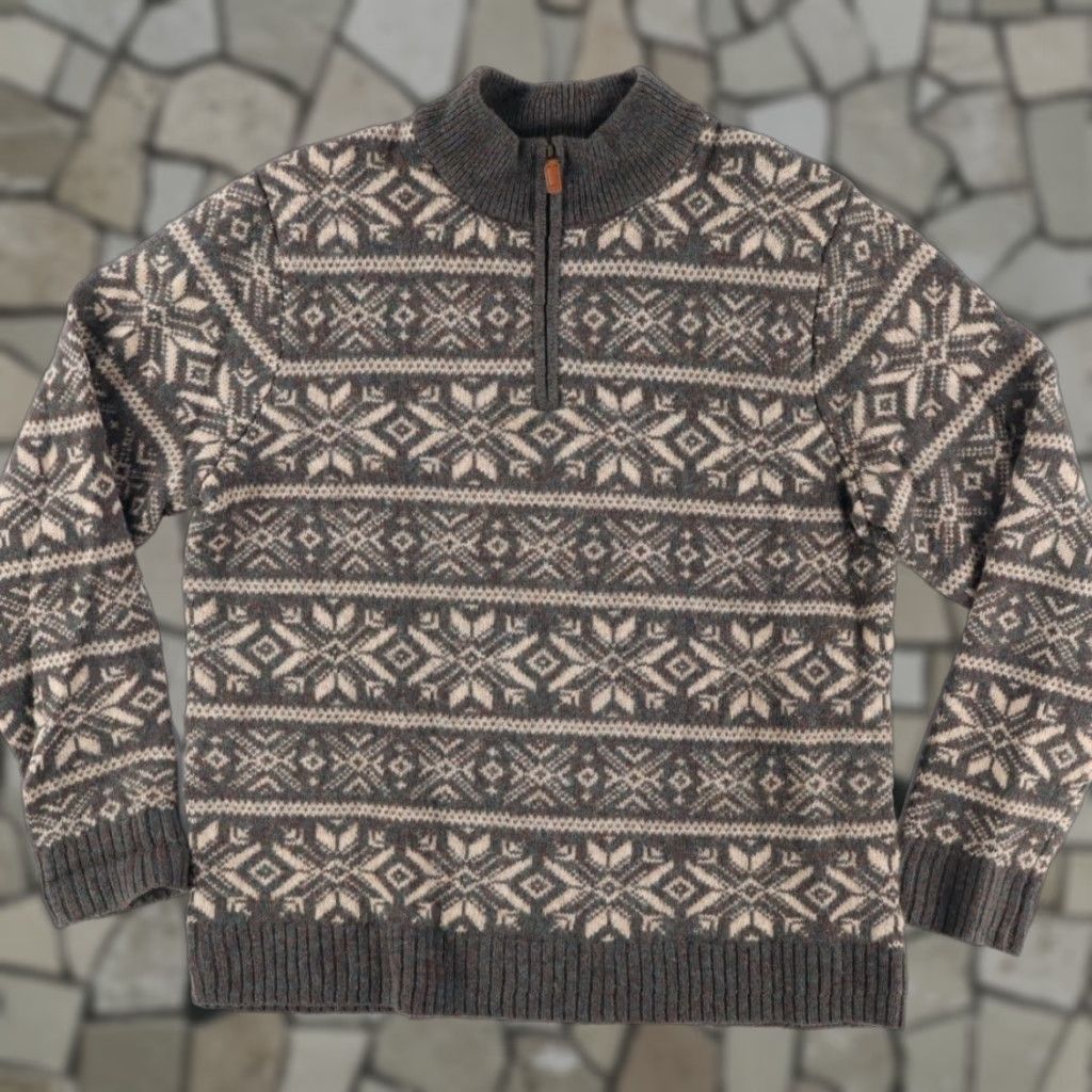 Vineyard Vines Vineyard Vines Fair Isle 1/4 Zip Knit Striped Mock Long Sleeve Sweater Gray Men's L Size US L / EU 52-54 / 3 - 1 Thumbnail
