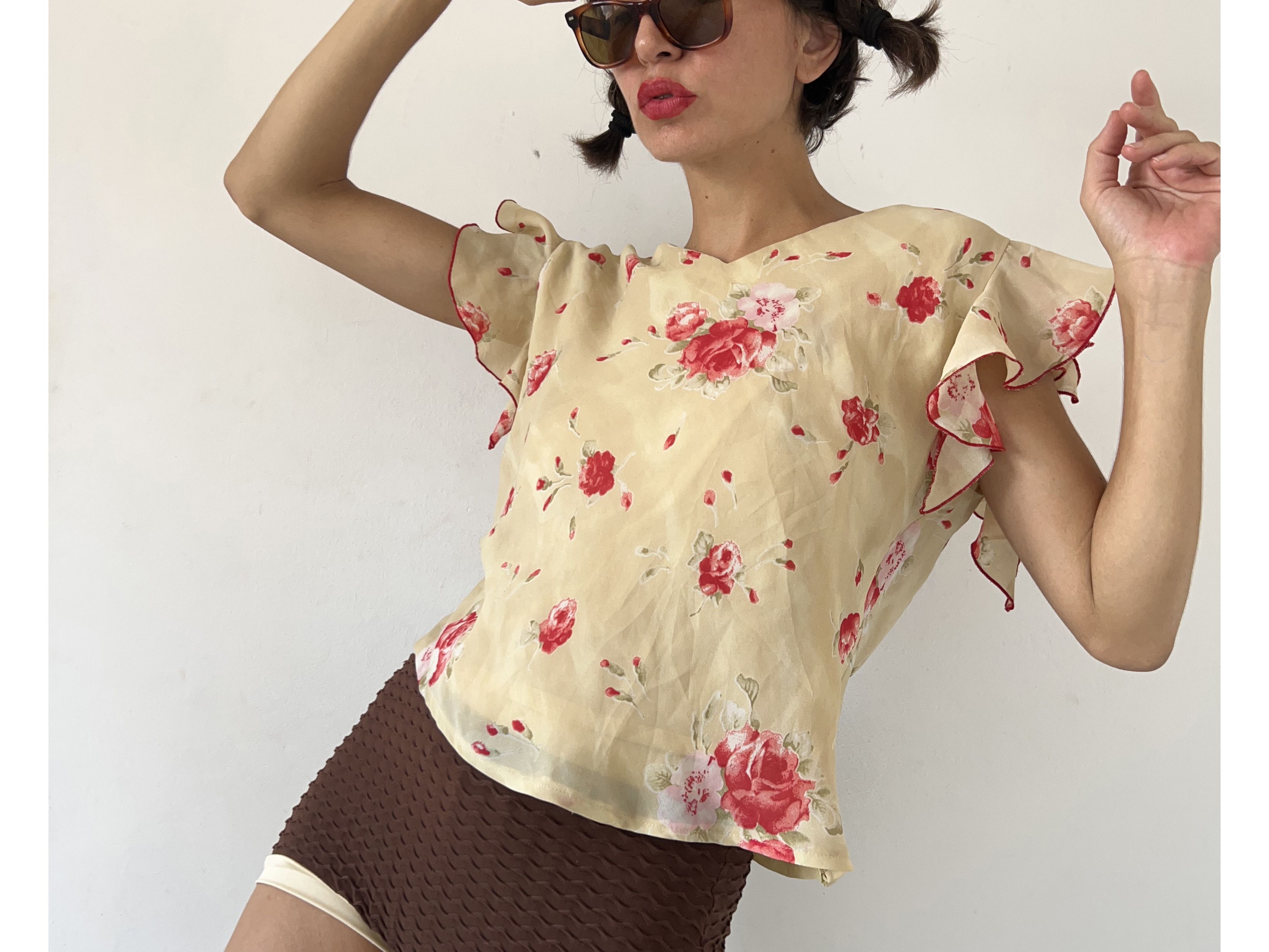Vintage Vintage frilly floral crop blouse Size XL / US 12-14 / IT 48-50 - 1 Thumbnail