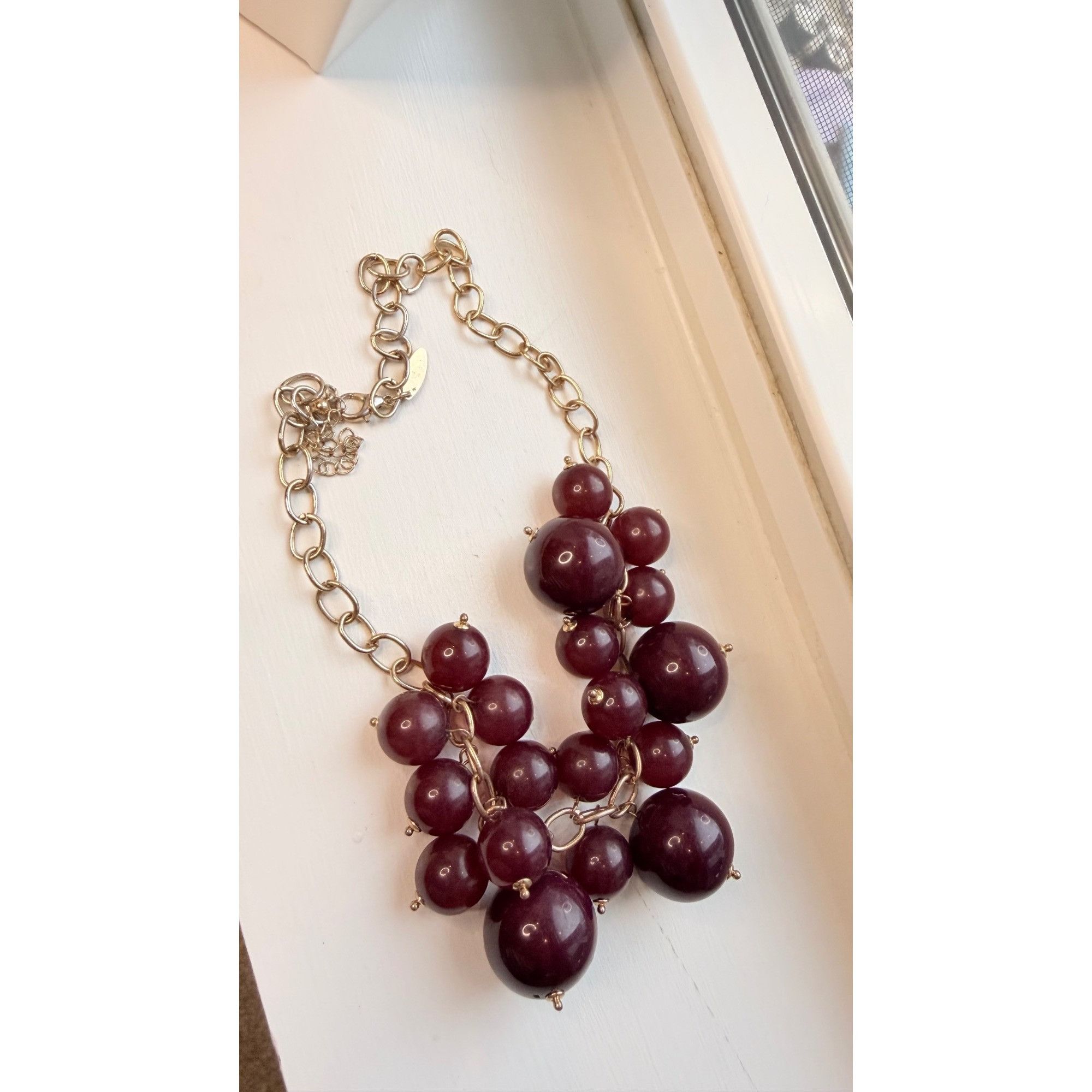 Other Chunky Maroon Beaded Bib Statement Necklace With Gold-Tone C Size ONE SIZE - 1 Thumbnail