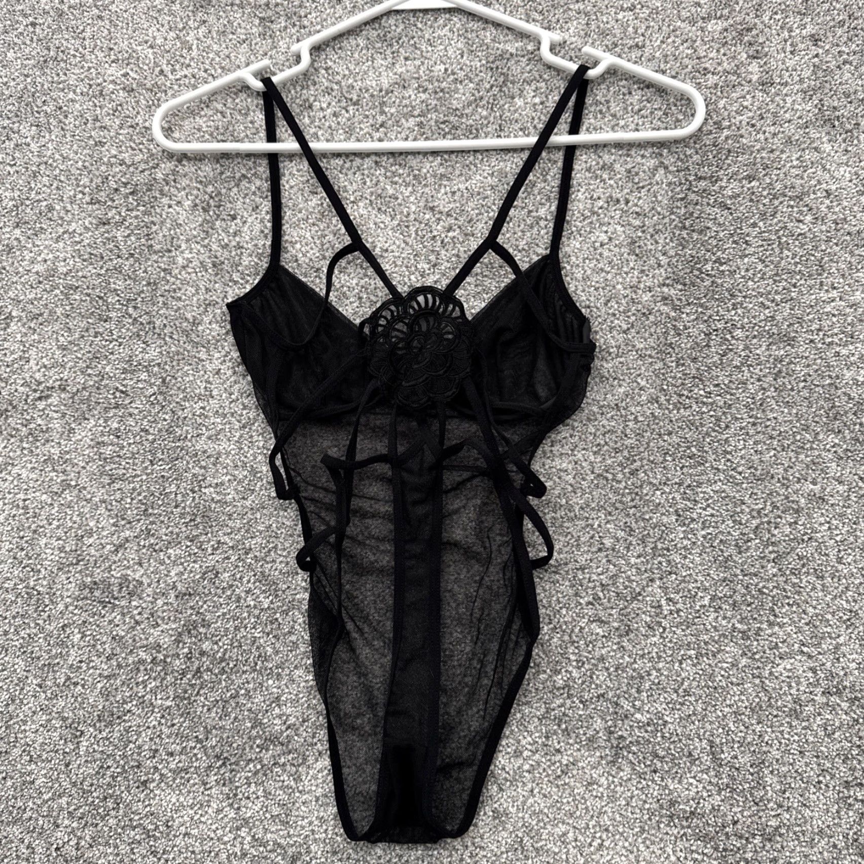 Vintage Shirley of Hollywood Bodysuit M Women Black V-Neck Sheer Strappy Lingerie Coquette Y2K Style Size M / US 6-8 / IT 42-44 - 6 Thumbnail