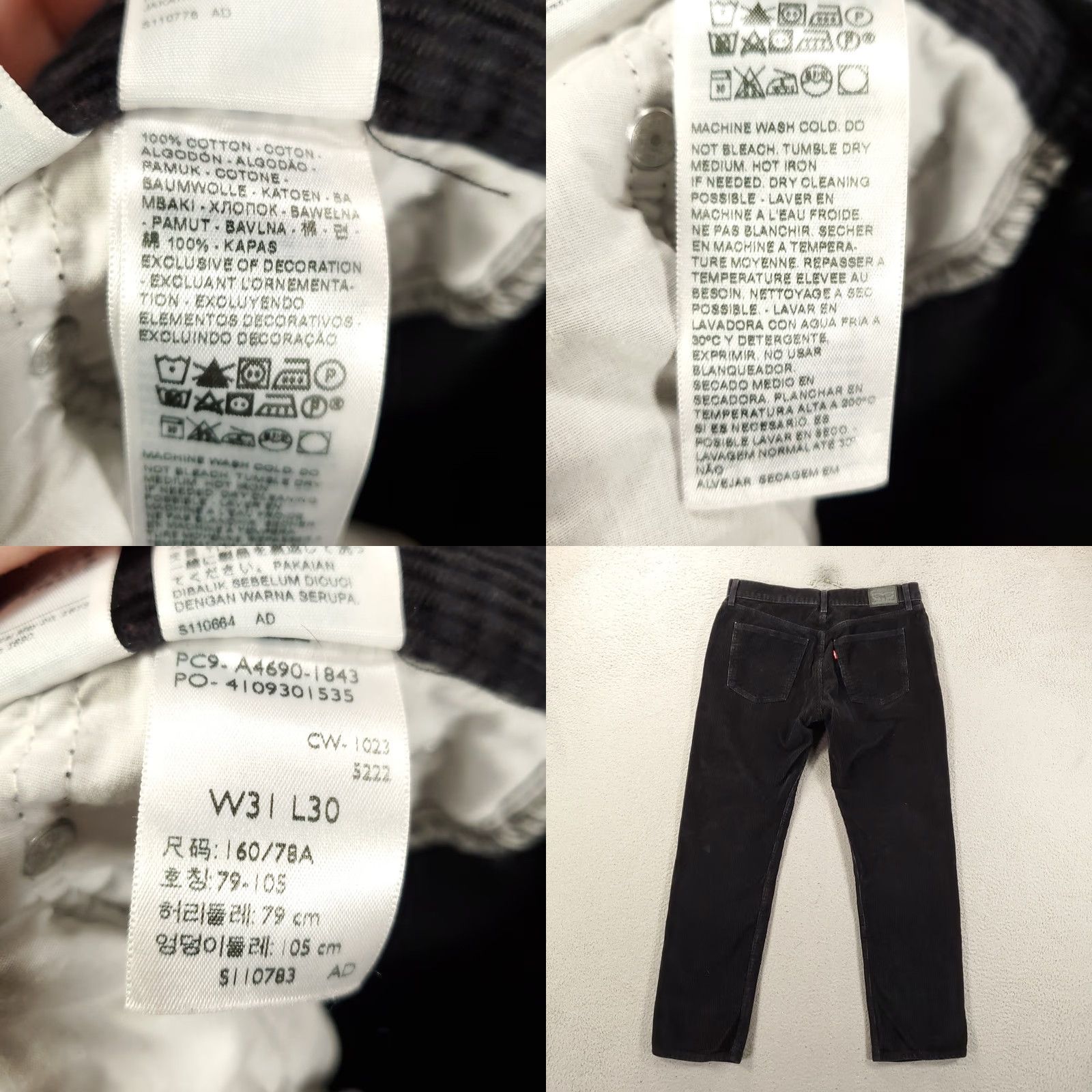 Levi's Levi's Corduroy Pants Mens 31x30 Black Cotton Mid Rise Relaxed Fit Straight Leg Pants Size US 31 - 8 Thumbnail