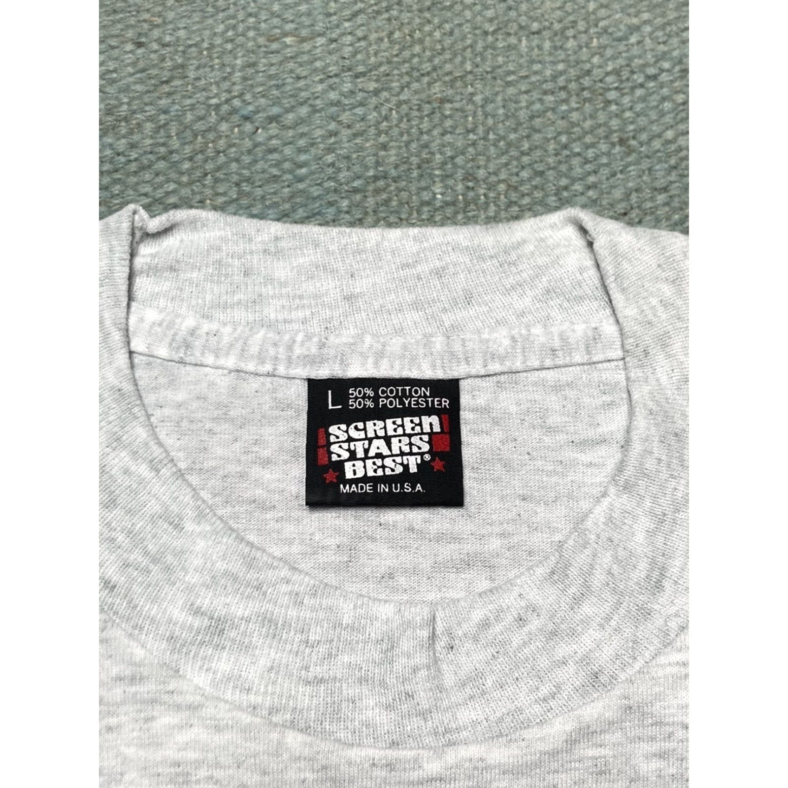 Vintage VINTAGE 90s T SHIRT RIDE BY SIDE SIDECAR MOTORCYCLE SHOP MICHIGAN NOS NEW Large Mens Gray Screen Stars Size US L / EU 52-54 / 3 - 5 Thumbnail