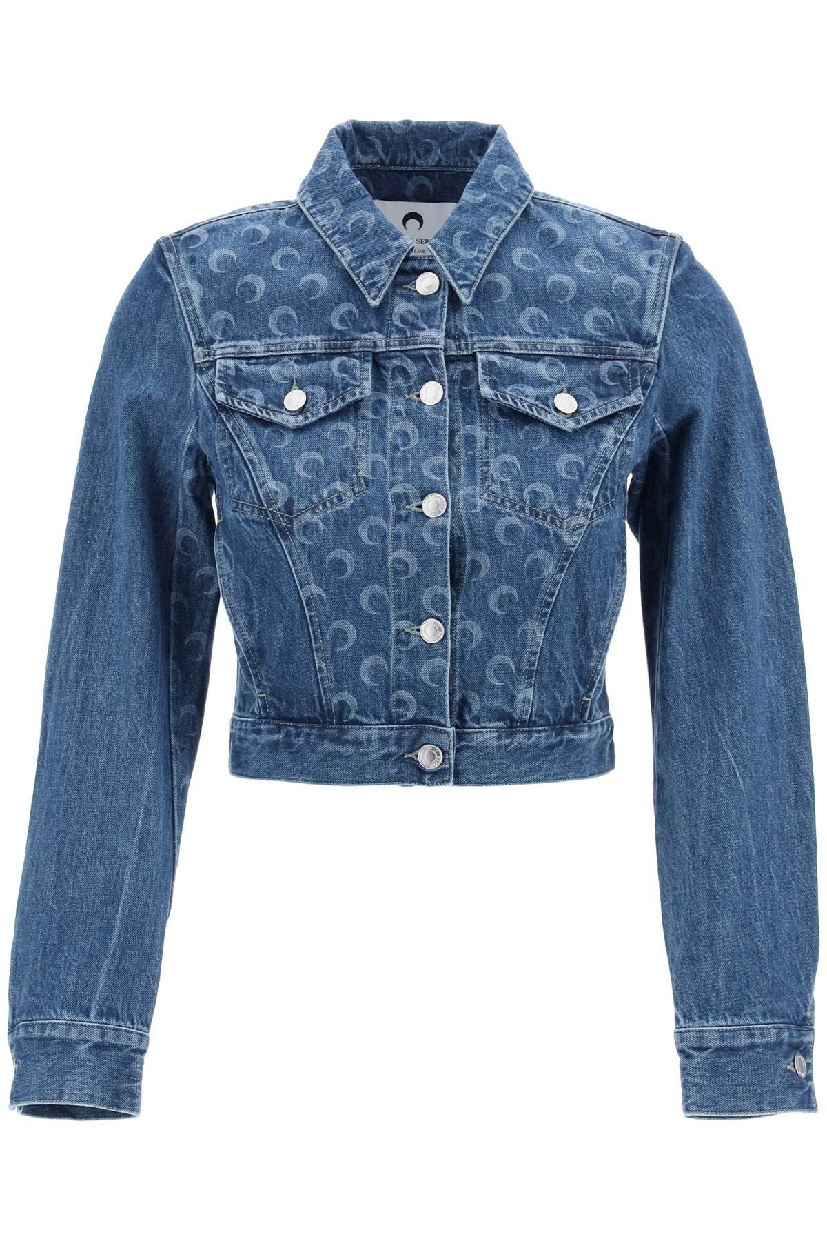 image of Marine Serre "denim Regenerated All Over Moon Jacket in Blue, Women's (Size Medium)
