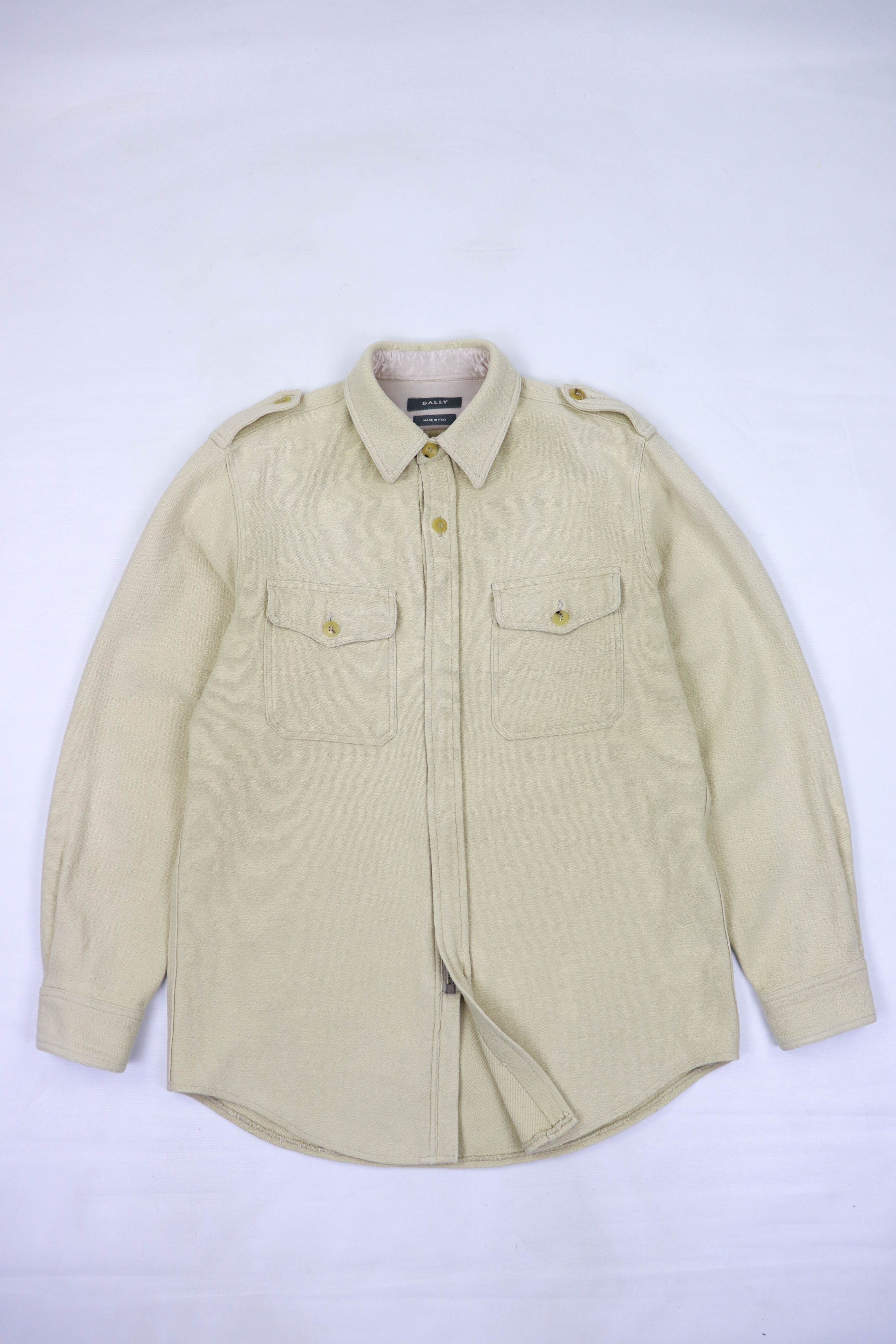 BALLY Vintage Made in Italy Light Beige Zip Overshirt
