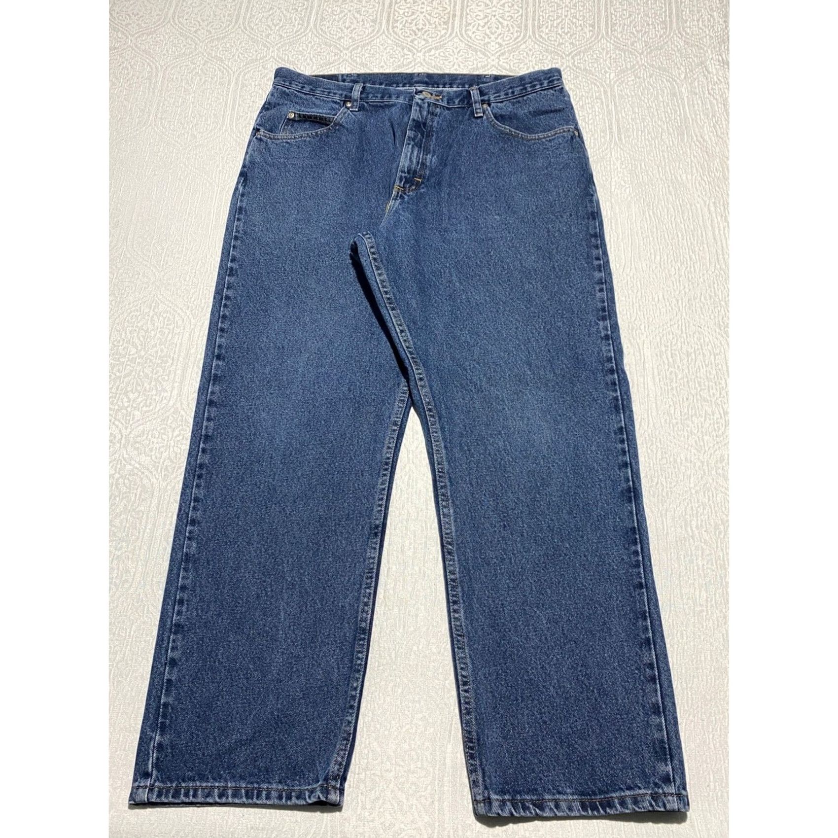 Wrangler VINTAGE Wrangler Jeans - 36x30 Blue Leather Logo Patch Relaxed Fit 5-Pocket Denim 97601DR Men Size US 36 / EU 52 - 2 Thumbnail