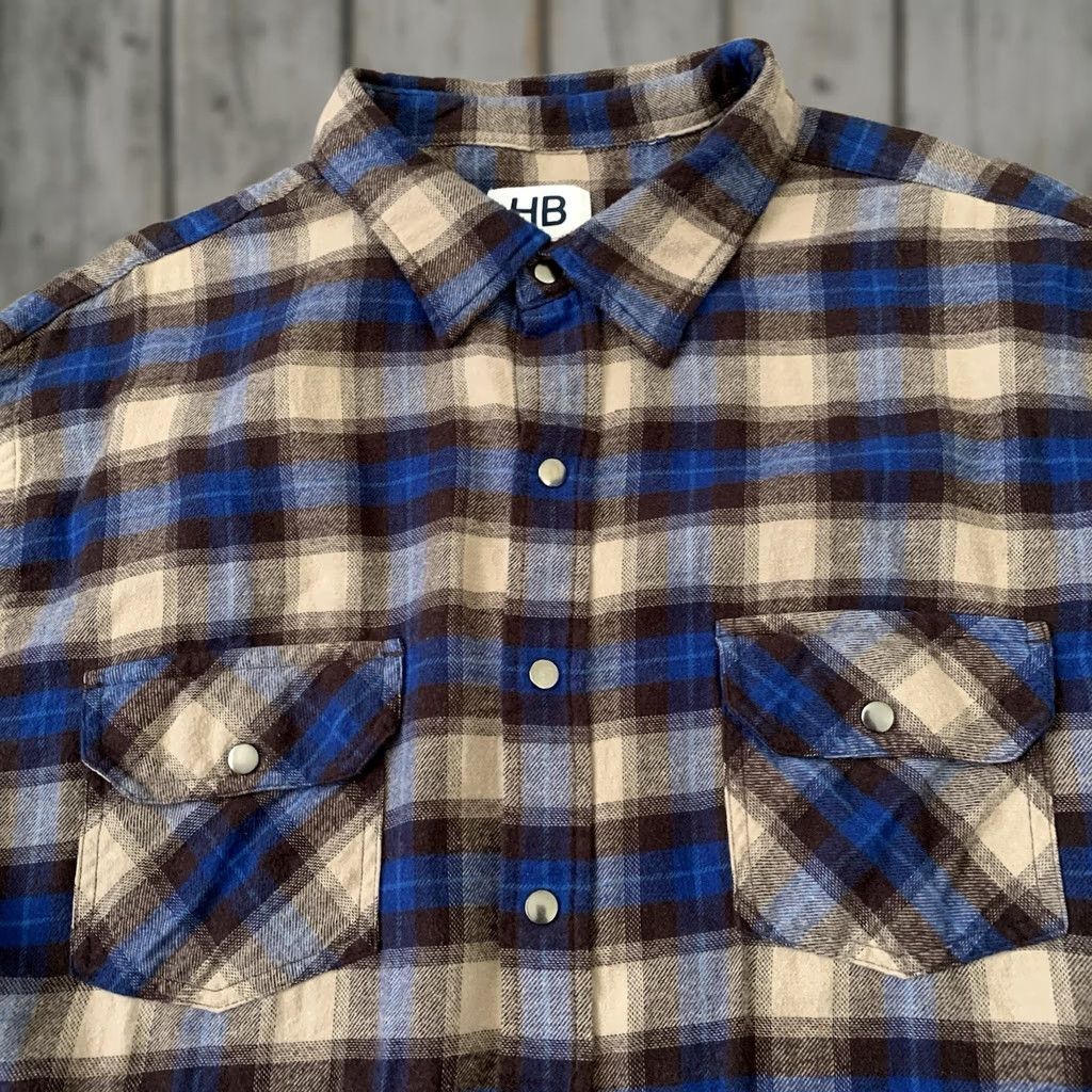 Vintage HB Harbor Bay Flannel Shirt Mens 2XLT Big & Tall Blue Brown Pearl Snap Pockets Plaid Button-Up Size US XXL / EU 58 / 5 - 1 Thumbnail