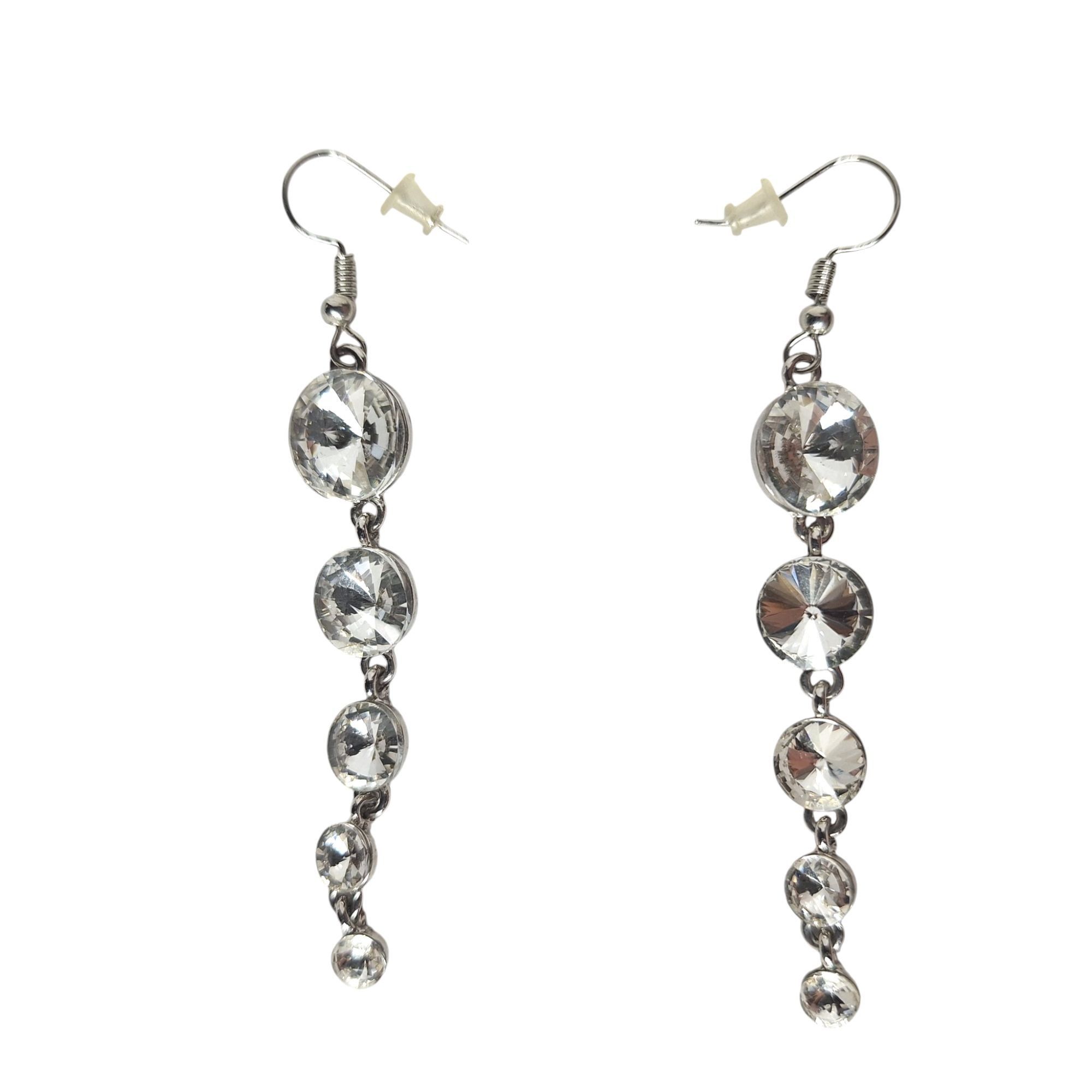 Other Silver Tone Rhinestone Dangle Earrings Clear Graduated Drop Size ONE SIZE - 1 Thumbnail