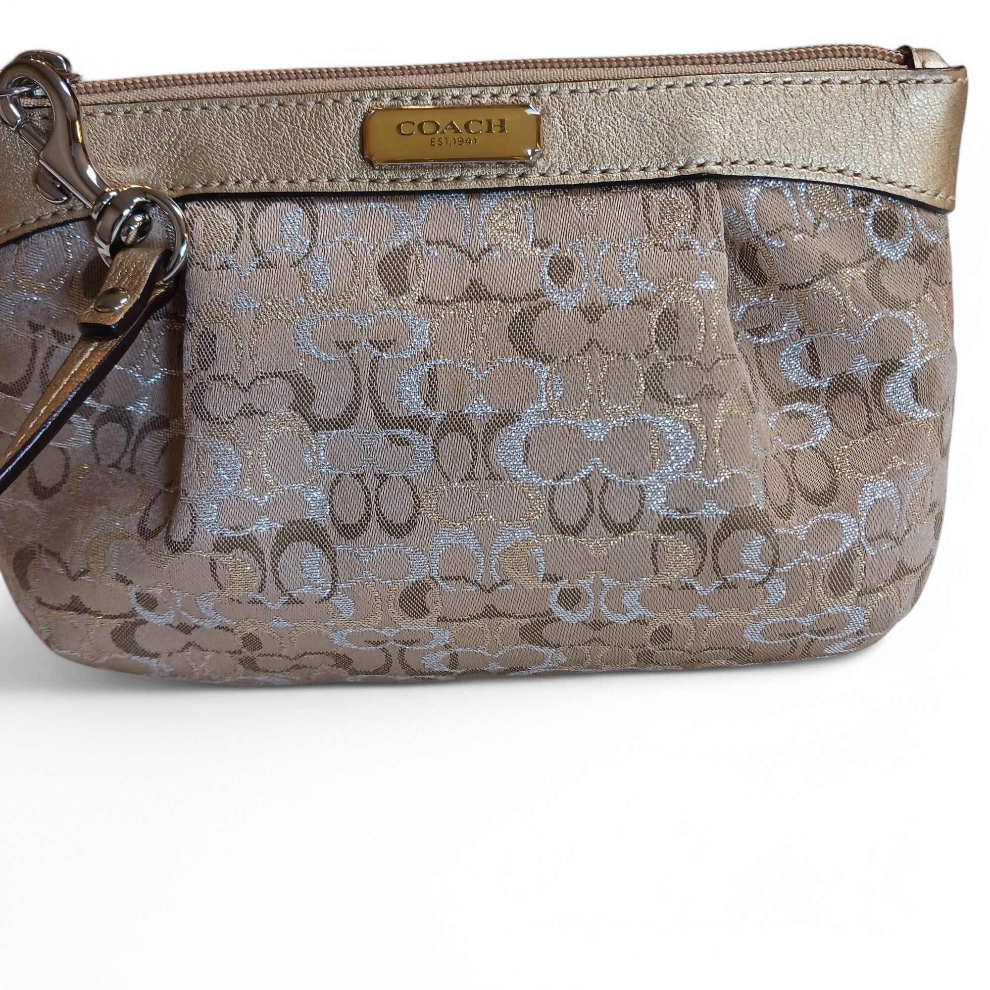Coach Coach Monogram Wristlet Beige Jacquard with Gold & Silve Size ONE SIZE - 4 Thumbnail