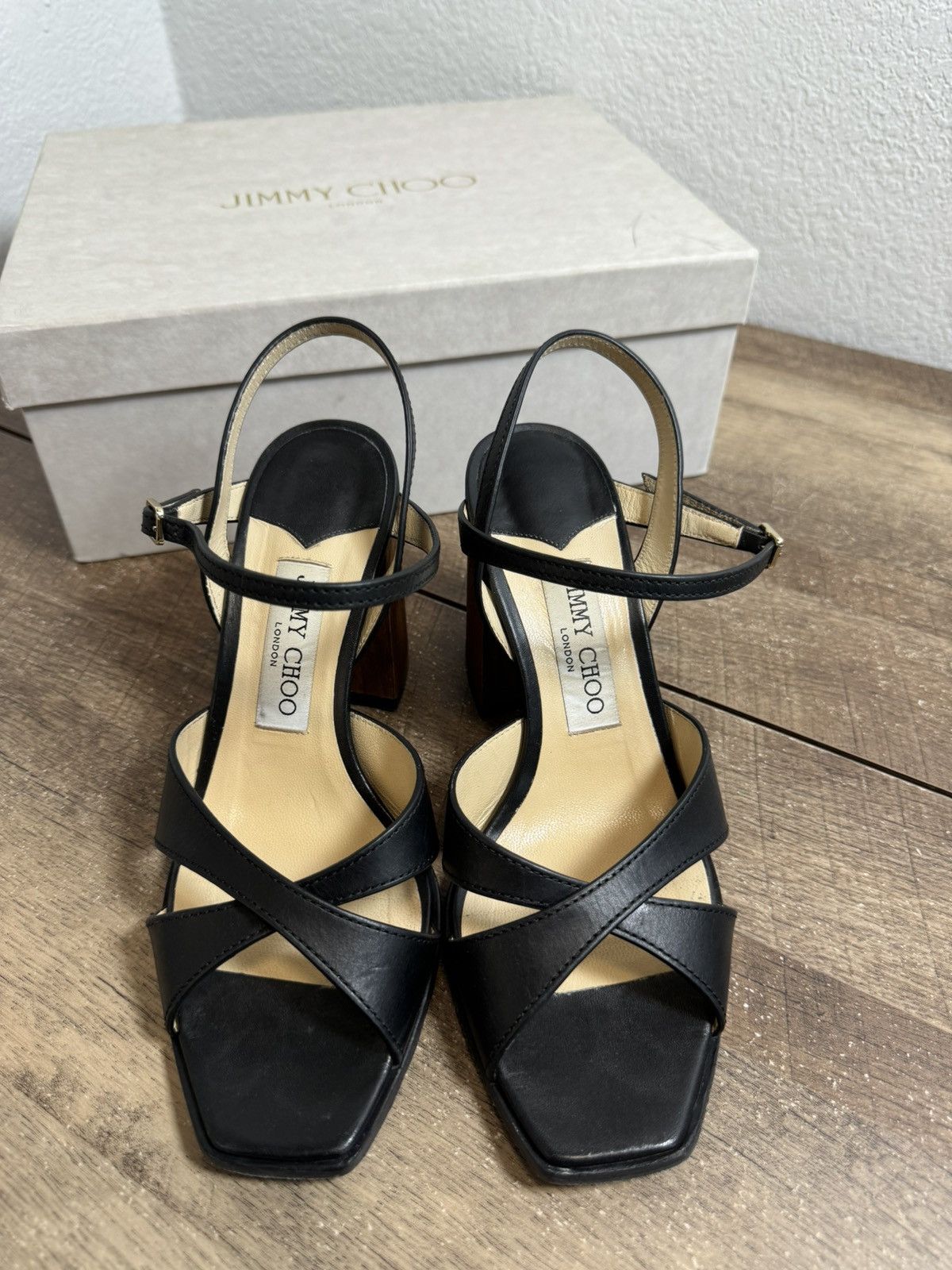Jimmy Choo $795 Jimmy Choo "Joya" black leather heel 37.5EUR/ 7.5 Size US 7.5 / IT 37.5 - 3 Thumbnail