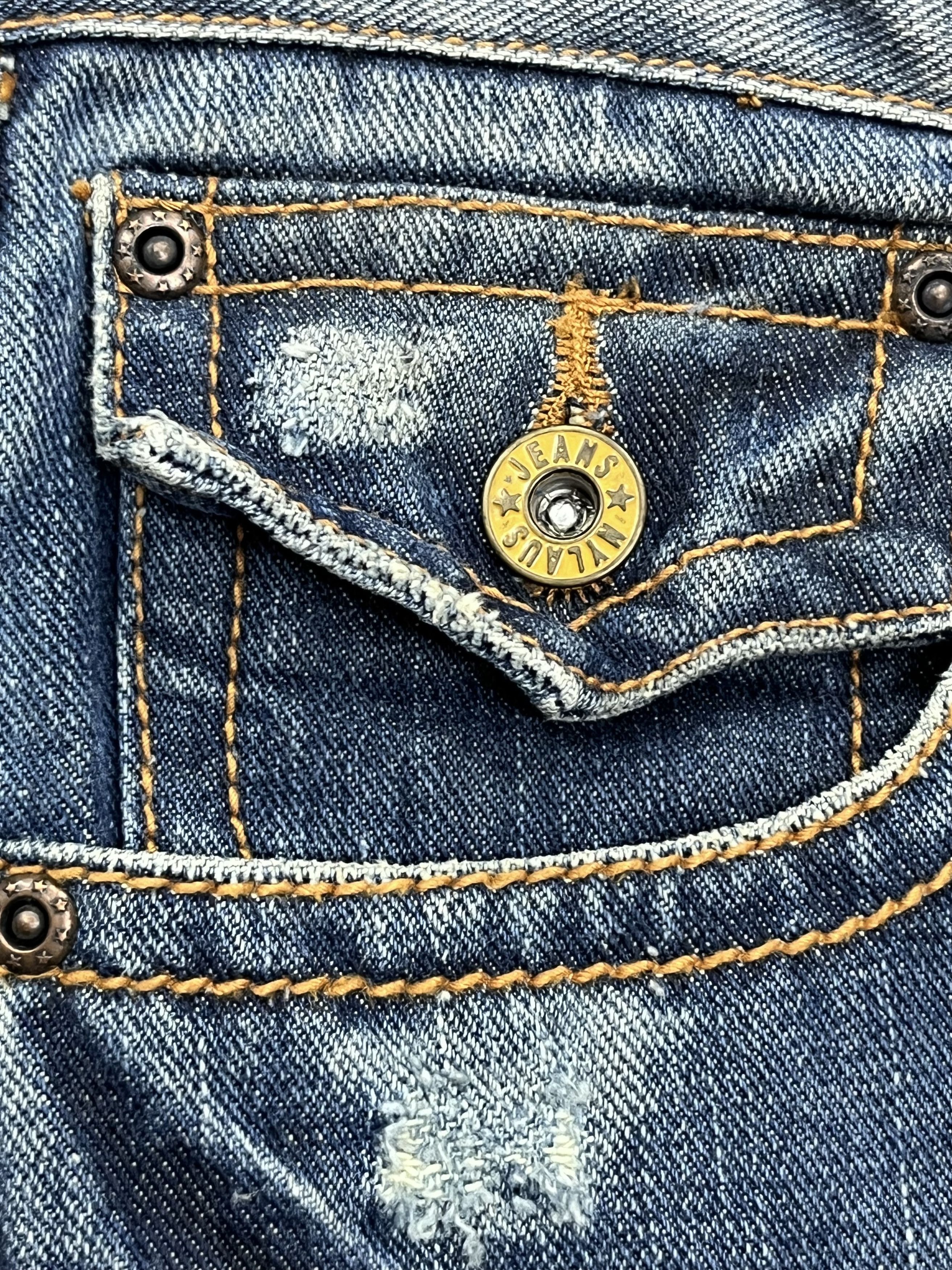 If Six Was Nine FYE🔥NYLAUS Clawmark Whisker Studded Gems Flap Flare Jeans Size US 30 / EU 46 - 7 Thumbnail