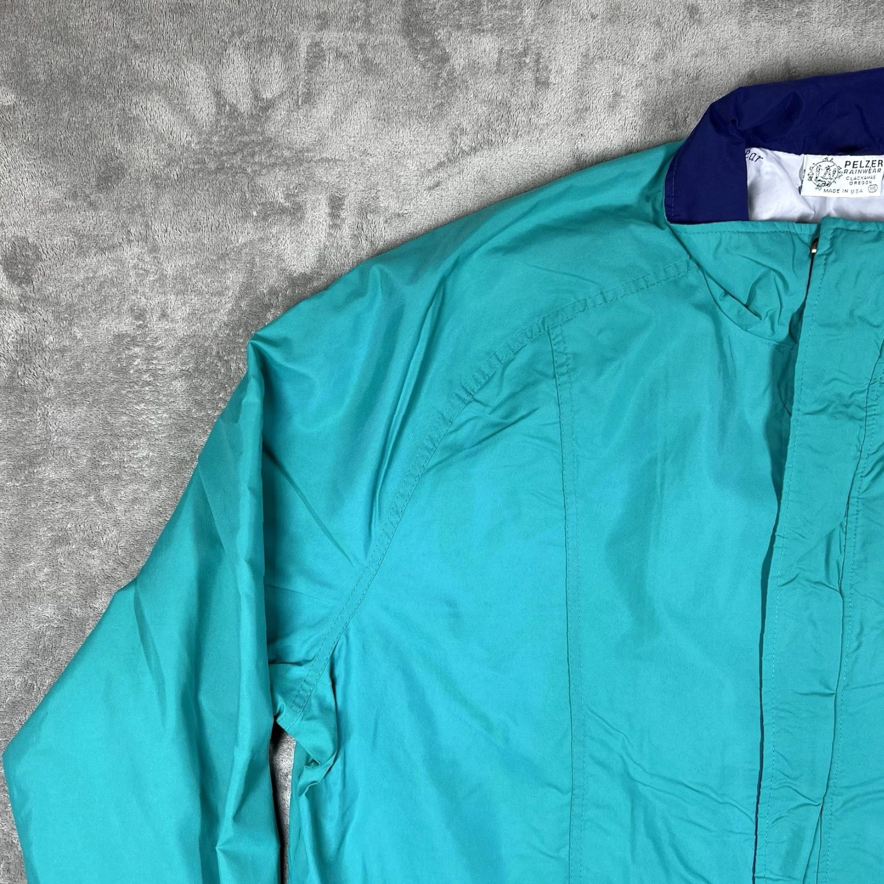 Vintage VINTAGE Pelzer Rainwear Jacket Nylon Water Resistant Turquoise Blue 2XL Men Zip. Size US XXL / EU 58 / 5 - 2 Thumbnail