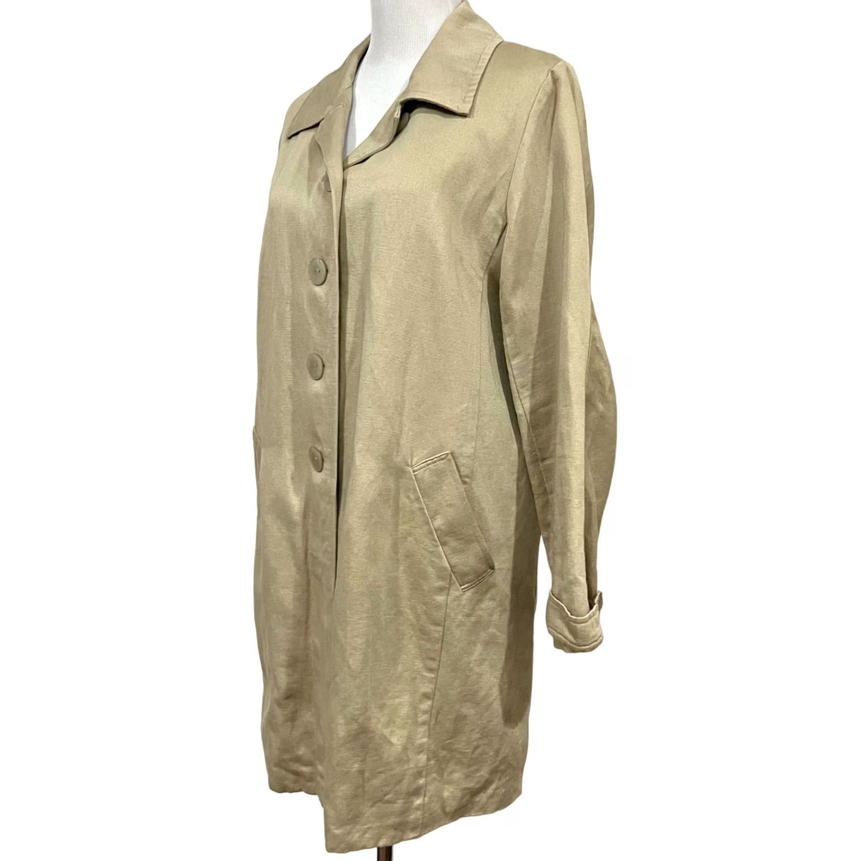 J. Jill J.Jill Beige Jacket Trench Coat Linen Cotton Lined Button Front Pockets Womens M Size M / US 6-8 / IT 42-44 - 3 Thumbnail