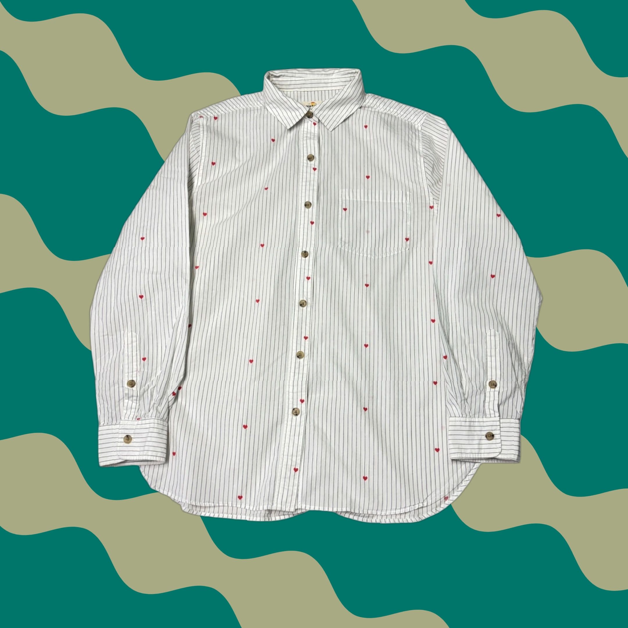 Marine Layer Marine Layer White Pinstripe Red Heart Embroidered Button-Down Women Shirt M Size M / US 6-8 / IT 42-44 - 1 Thumbnail