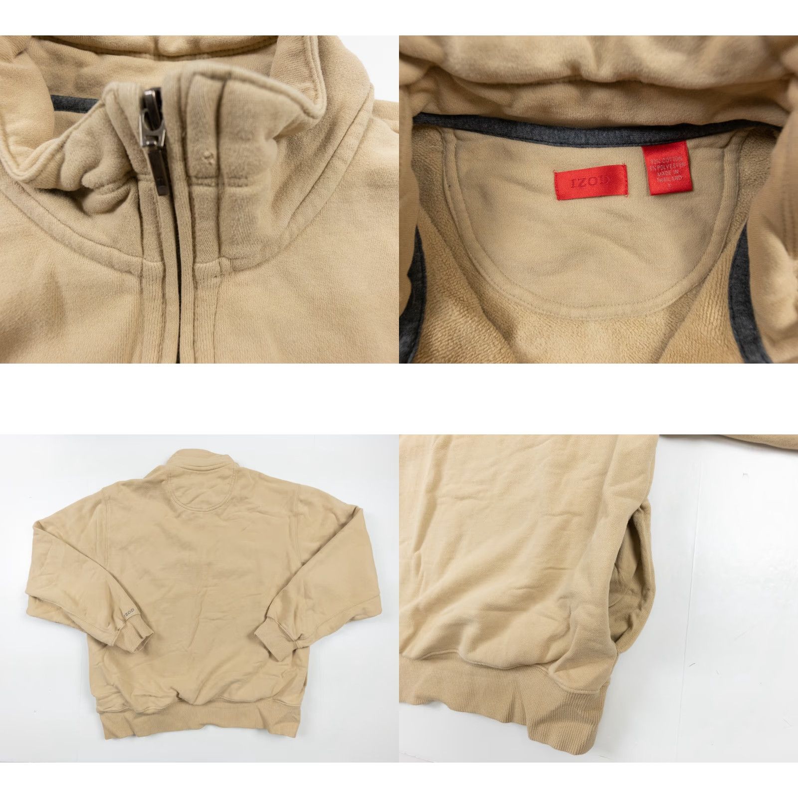 Izod IZOD Sweatshirt Men's Large Beige Quarter Zip Pullover Mock Neck Adult Sweater Size US L / EU 52-54 / 3 - 8 Thumbnail