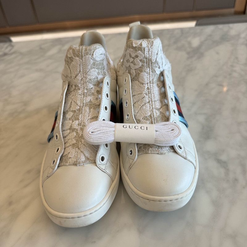 Gucci Gucci Stylish White Sneakers with Lace Detail -2508 Size US 5.5 / EU 38 - 2 Thumbnail