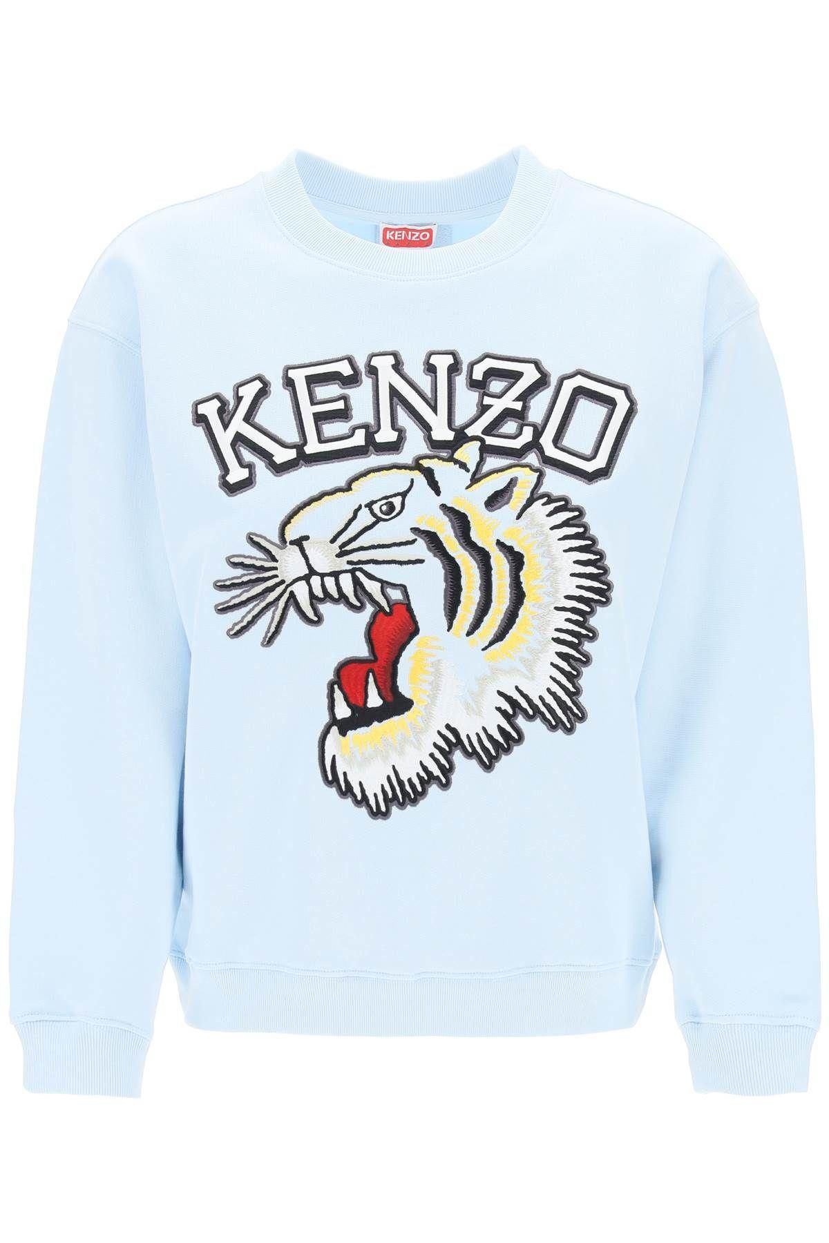 image of Kenzo Tiger Varsity Crew-Neck Sweatshirt Size Xs For Women in Light Blue