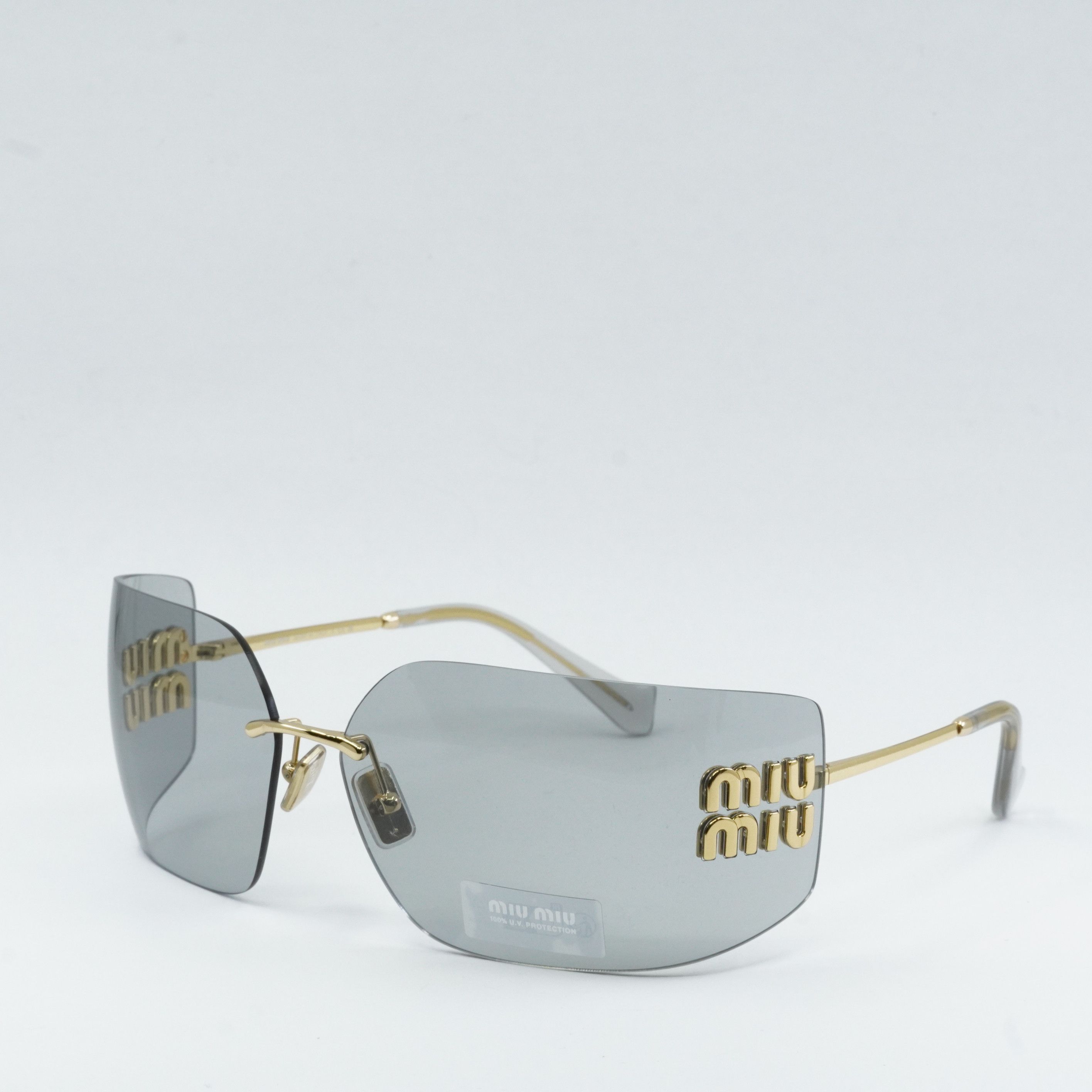 Miu Miu Miu Miu MU54YS 5AK30B Sunglasses Gold Geometric Frame Size ONE SIZE - 1 Thumbnail