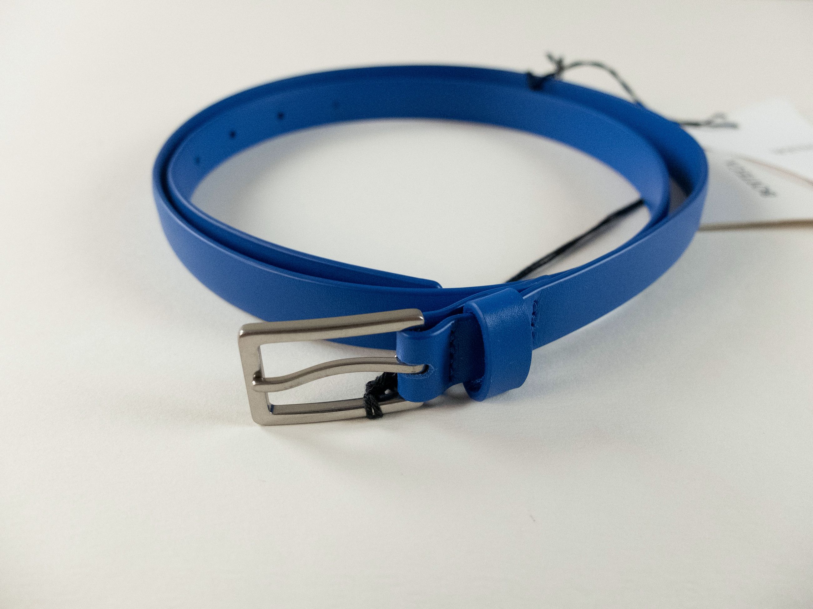 BOTTEGA VENETA cobalt blue thin French calf leather belt 90