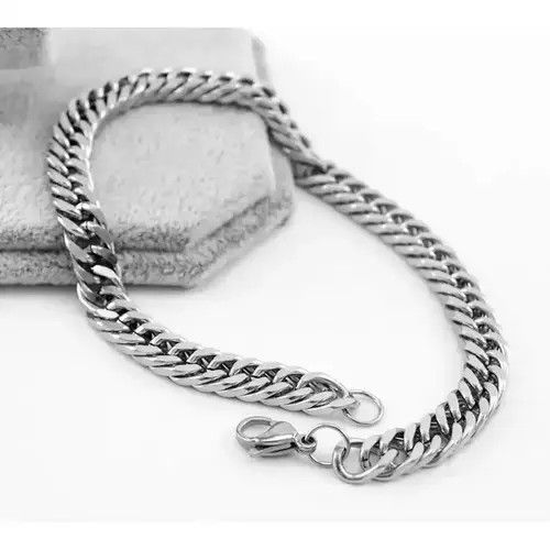 Other 7mm Silver Stainless Steel Cuban Link Chain Bracelet Size ONE SIZE - 3 Thumbnail