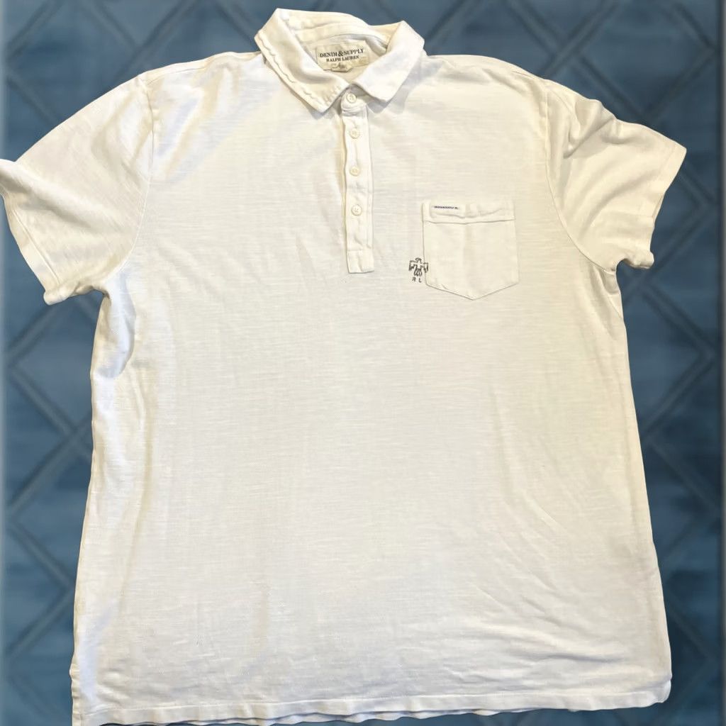 Ralph Lauren VINTAGE Denim & Supply Ralph Lauren Polo Golf White Polo Shirt 2XL Mens Regular Cotton Short Sleeve Collared Pockets Golf Vintage 90s? Size US XXL / EU 58 / 5 - 1 Thumbnail