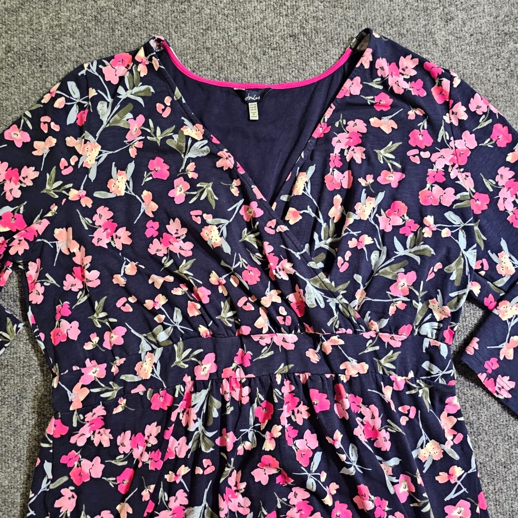 Vintage Joules Dress Womens 16 Blue Pink Floral 3/4 Sleeve A-Line Casual Career Knit V-Neck Vintage: No Size XXL / US 16-18 / IT 52-54 - 2 Thumbnail