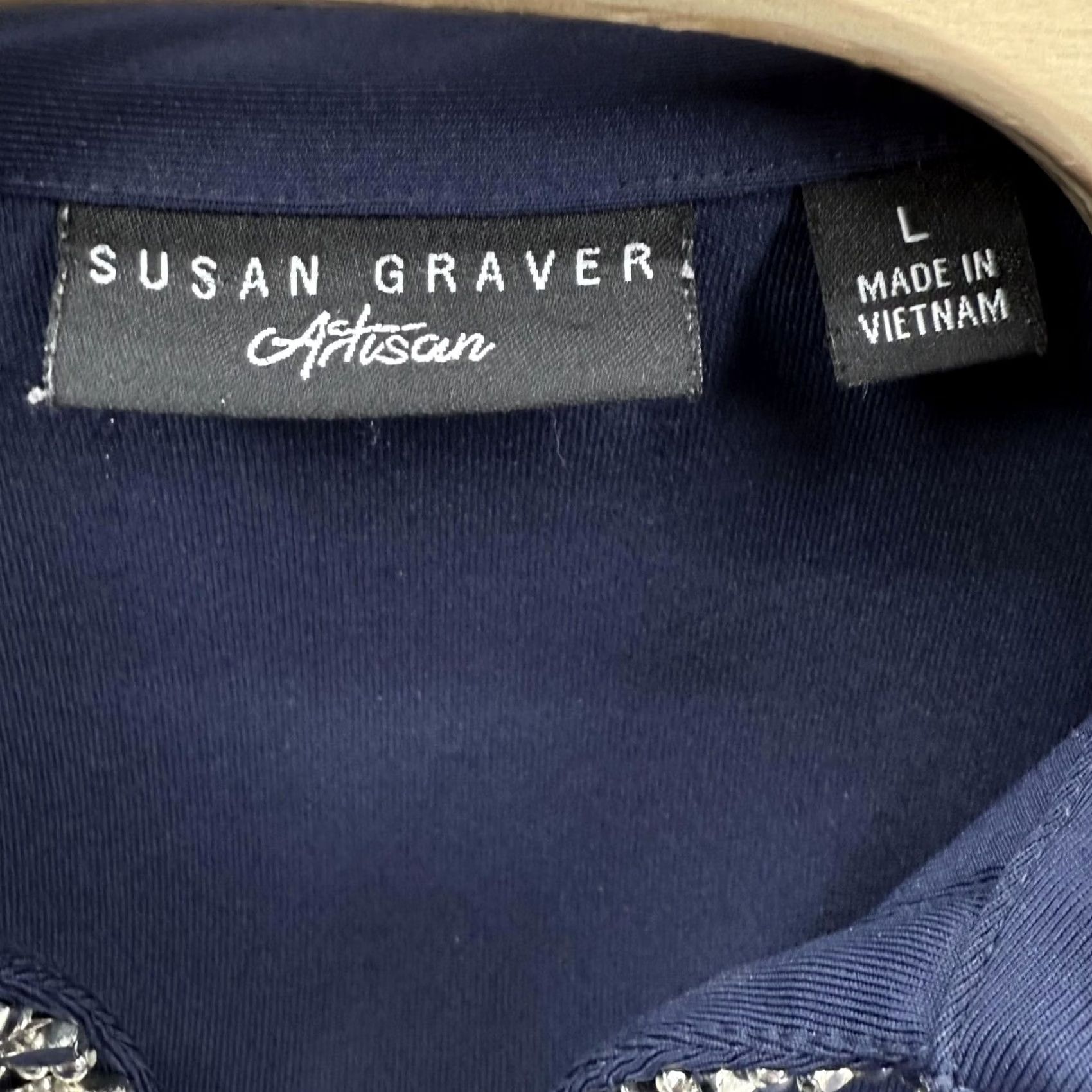 Vintage Susan Graver Artisan Polo Navy Blue Embellished Collar Stretch Nautical Size L / US 10 / IT 46 - 7 Thumbnail