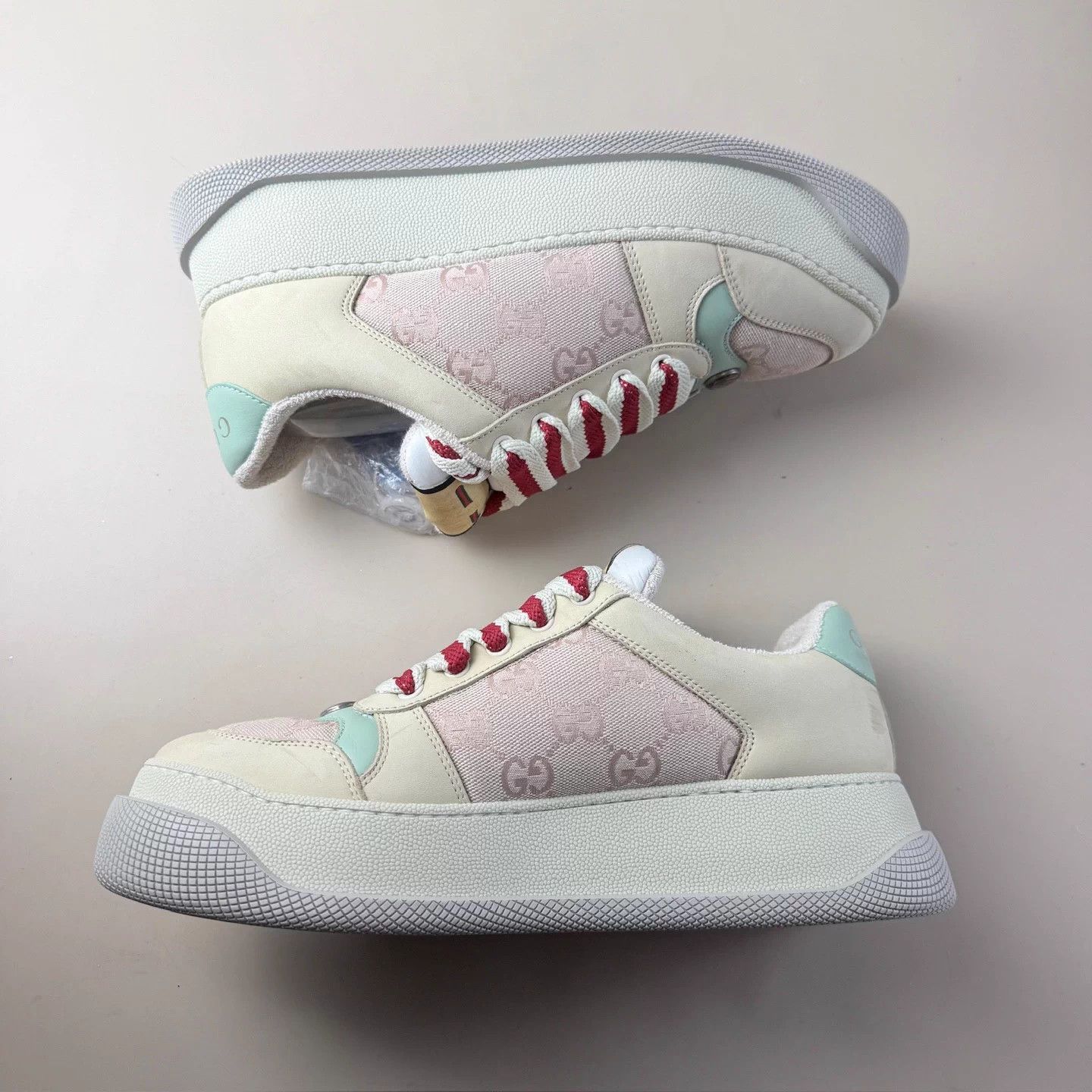 Gucci Gucci Gray Pink Double G Puffy Lace-up Sneaker Size US 8 / IT 38 - 5 Thumbnail