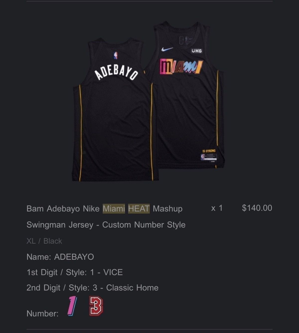NBA Bam Adebayo Nike Miami Heat Mashup Swingman Jersey Vice XL Size US XL / EU 56 / 4 - 13 Thumbnail