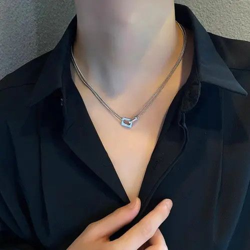Jewelry Stylish Double Chain Silver Necklace Size ONE SIZE - 7 Thumbnail
