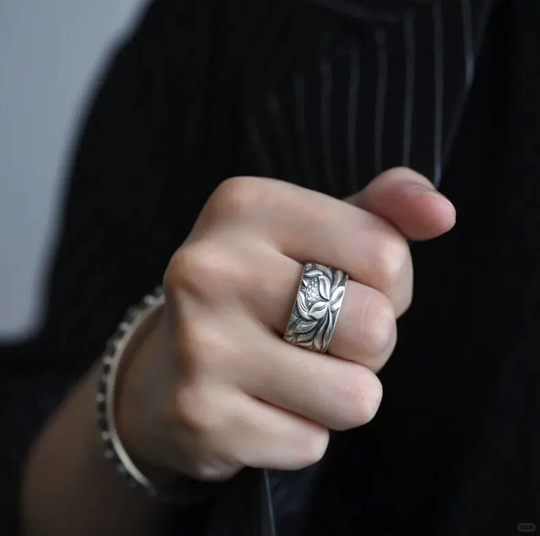 Other 925 Sterling Silver Lotus Ring｜Vintage Spiritual Jewelry Size ONE SIZE - 5 Thumbnail