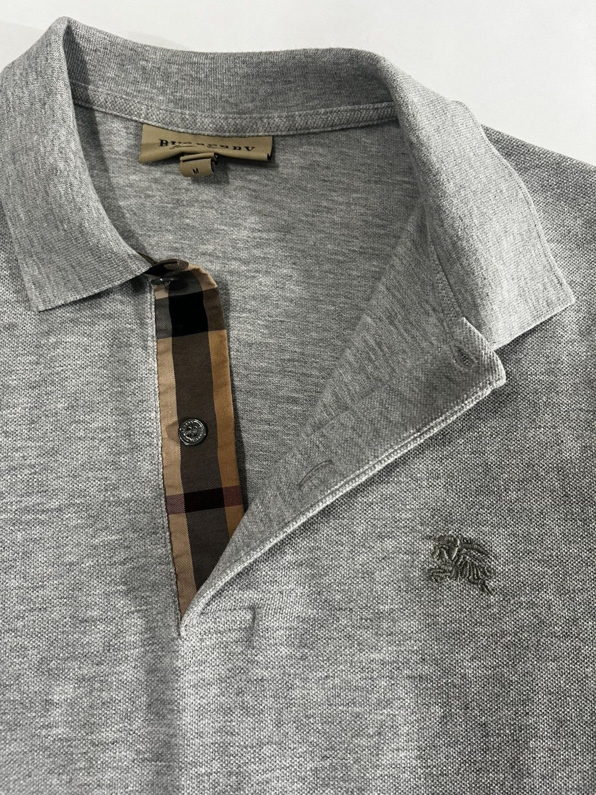 Burberry Burberry Grey Polo Shirt with Nova Check Placket – Size M Size US M / EU 48-50 / 2 - 2 Thumbnail