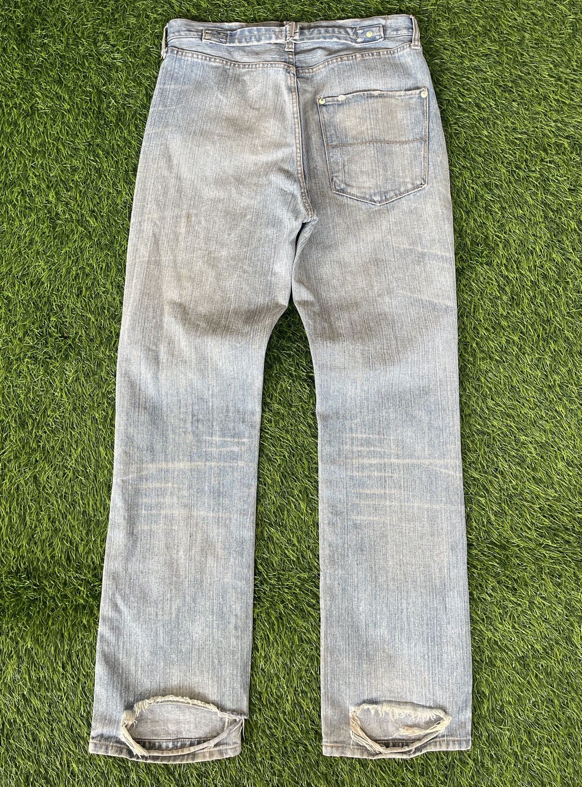 Helmut Lang RARE‼️Vintage TRASHED🔥EXHIBITIONIST🔥Light Blue Wash Denim Size US 32 / EU 48 - 3 Thumbnail