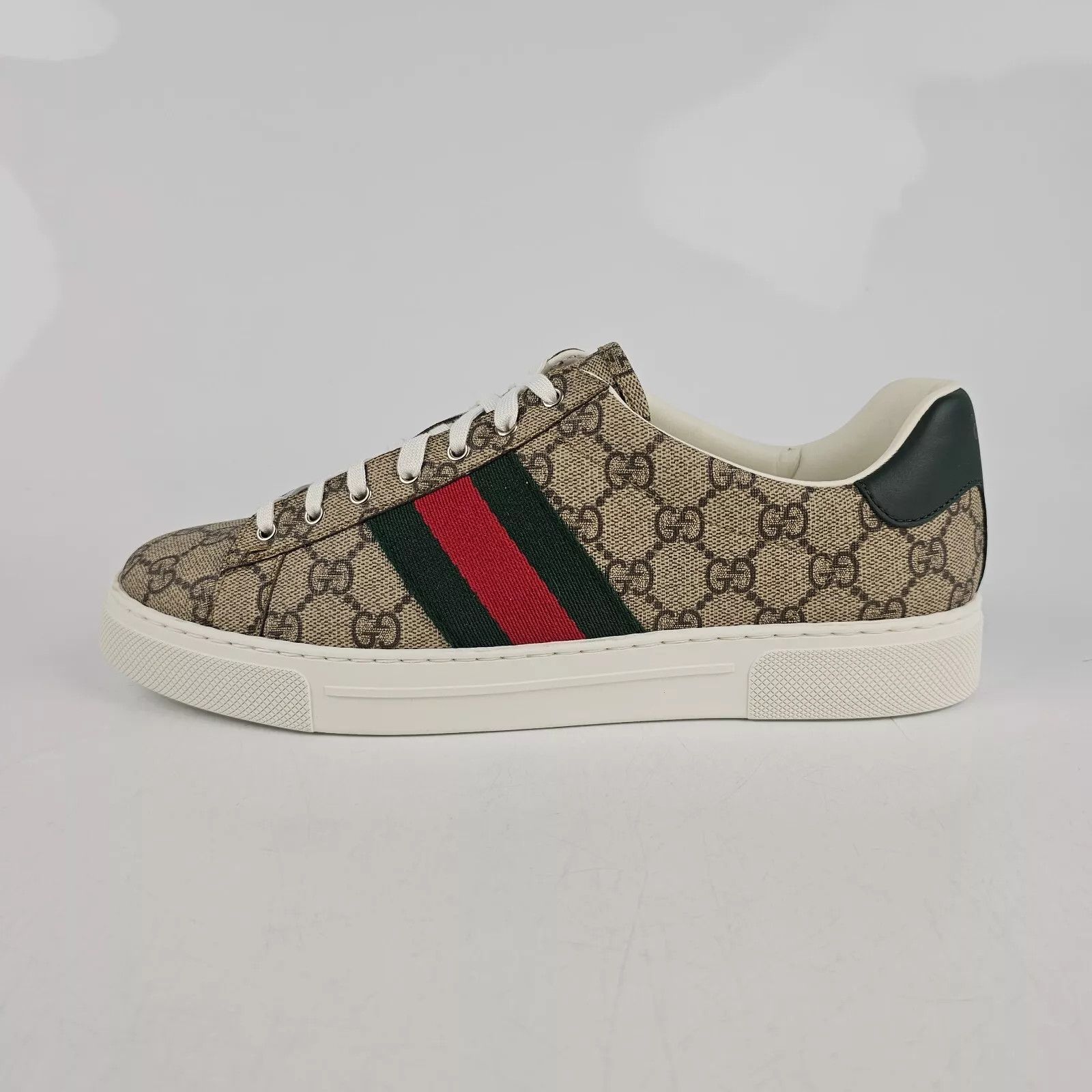 GUCCI Ace Men's GG Canvas Ebony/Beige/Green Sneakers New