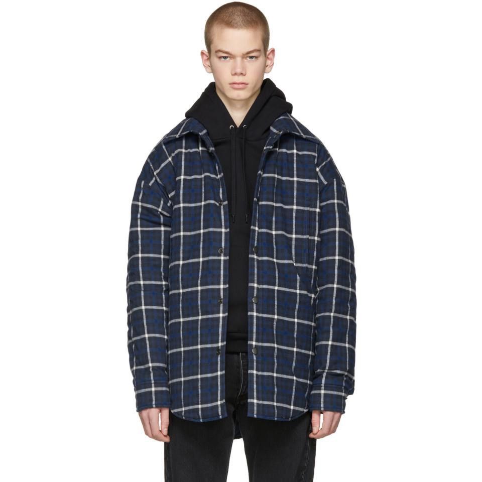 Balenciaga Padded Blue Plaid Overshirt Size US M / EU 48-50 / 2 - 9 Thumbnail