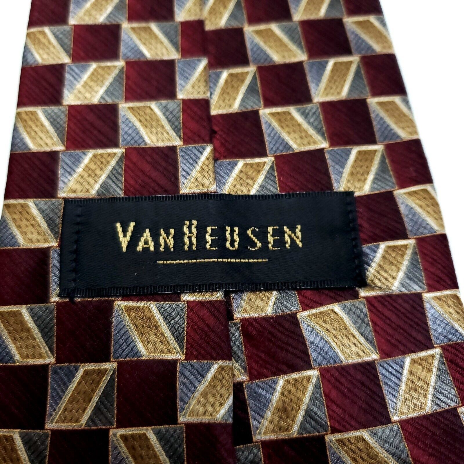 Van Heusen Van Heusen Red Tan Gray Print Wide Geometric Silk Tie Size ONE SIZE - 3 Thumbnail