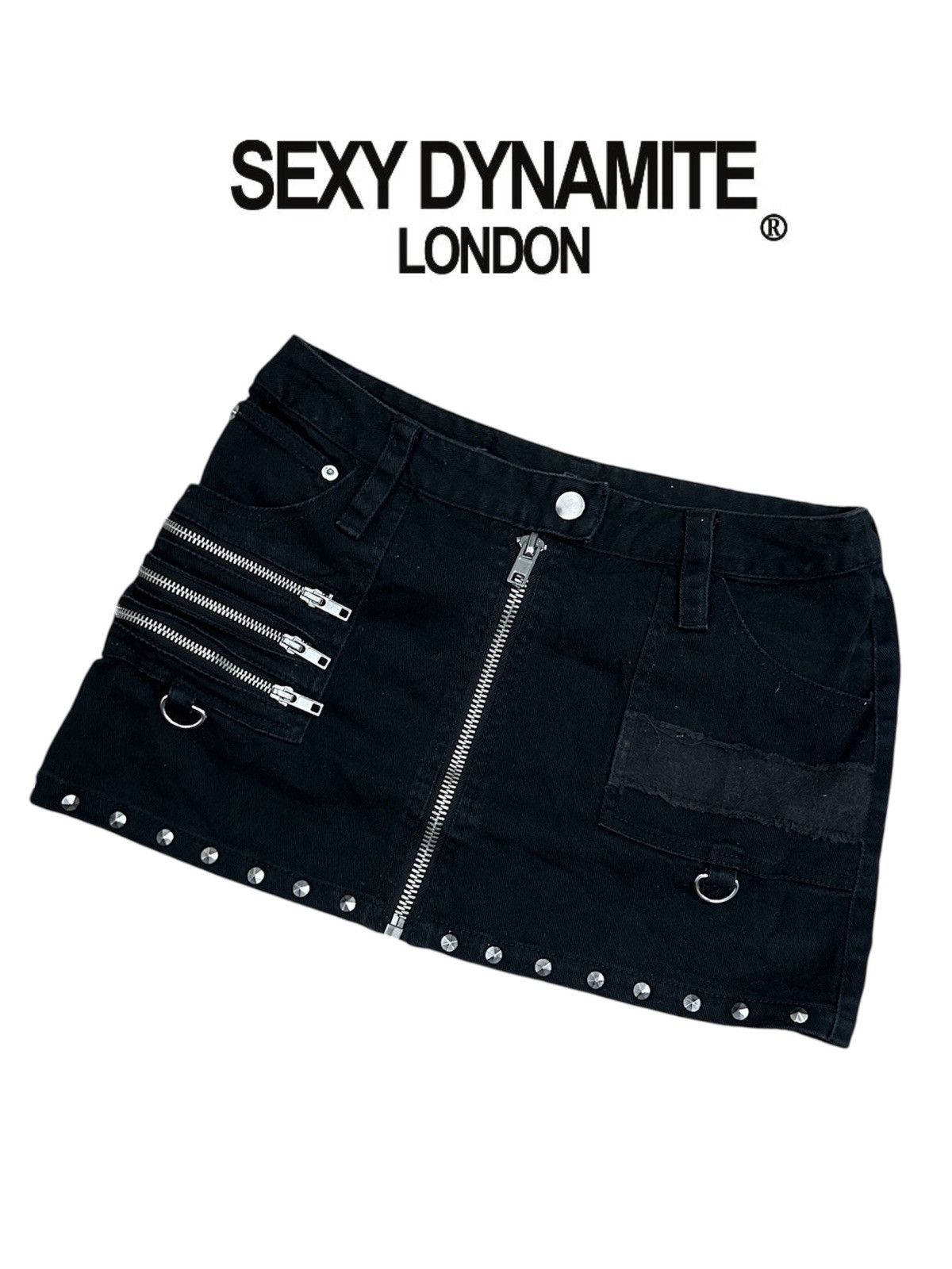 If Six Was Nine Vintage 90’s Sexy Dynamite London Zipper Studded Mini Skirt Size 27" / US 4 / IT 40 - 1 Thumbnail