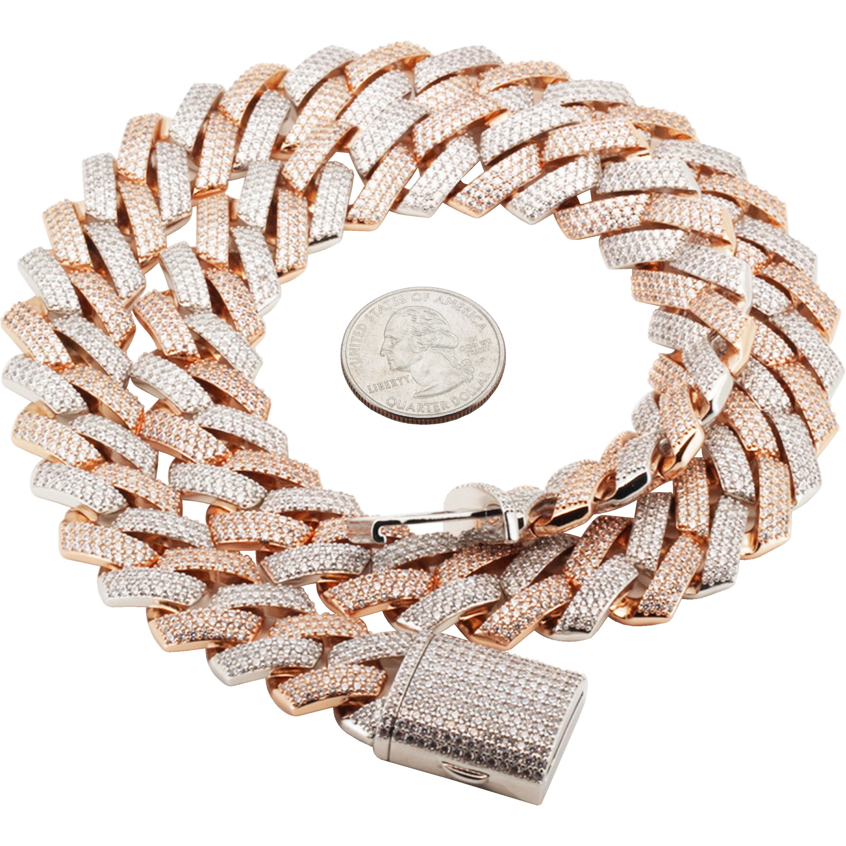 Other 14k White/Rose GP AAA CZ 18mm Cuban Chain Necklace 24” Size ONE SIZE - 2 Thumbnail