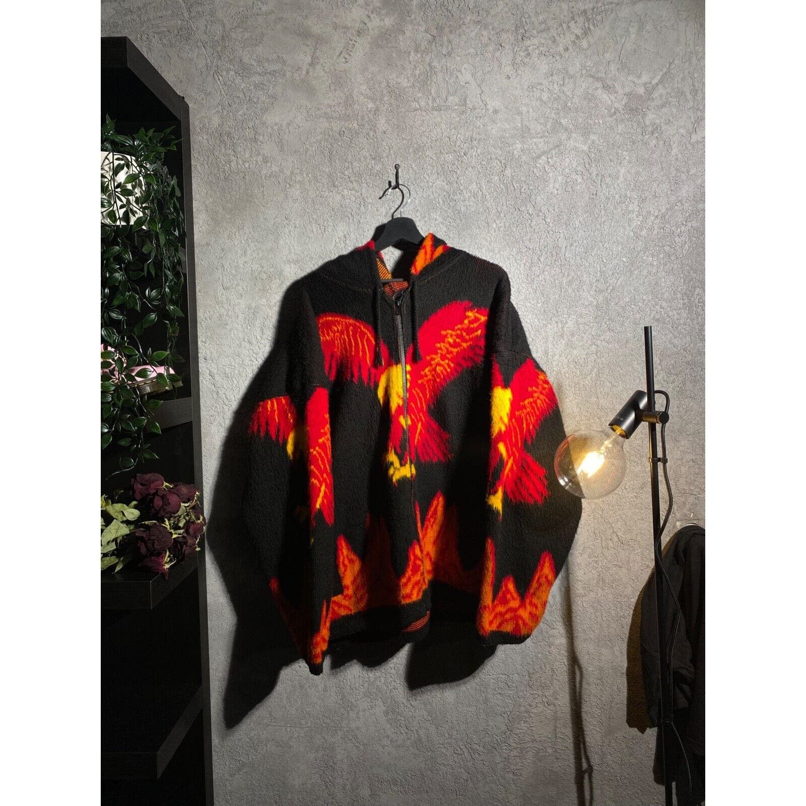 image of Vintage 80's Knit Hoodie Red Dragon Eagle Y2K Opium Carti Arc, Men's (Size XL)