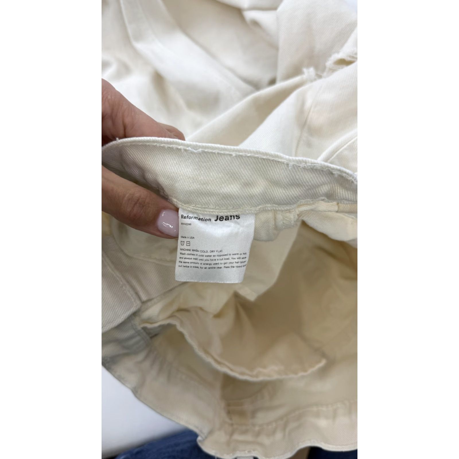 Reformation Reformation Jeans Women's 28 Straight Distressed Ripped Knee Ivory Made in USA Size 28" / US 6 / IT 42 - 6 Thumbnail