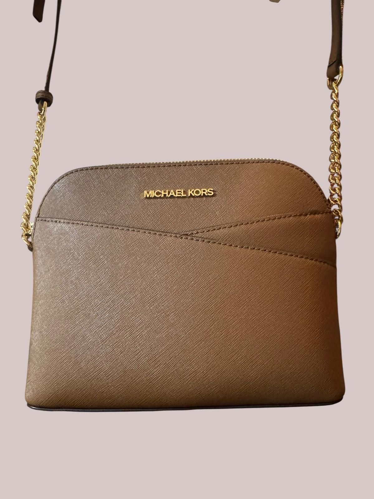 Michael Kors Michael Kors Brown Leather Crossbody with Gold Chain Strap Size ONE SIZE - 2 Thumbnail
