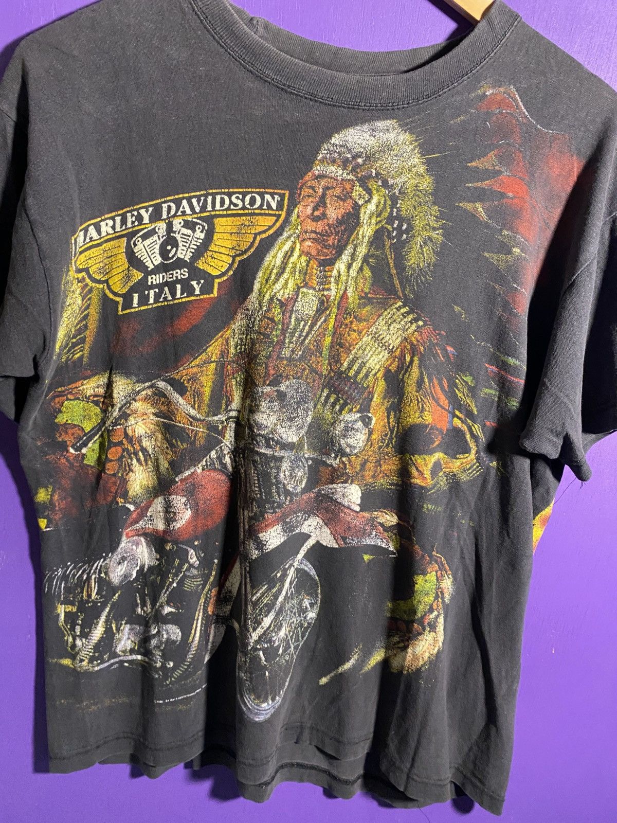 Harley Davidson Vintage 90s Harley Davidson italy riders AOP t-shirt Size US M / EU 48-50 / 2 - 3 Thumbnail