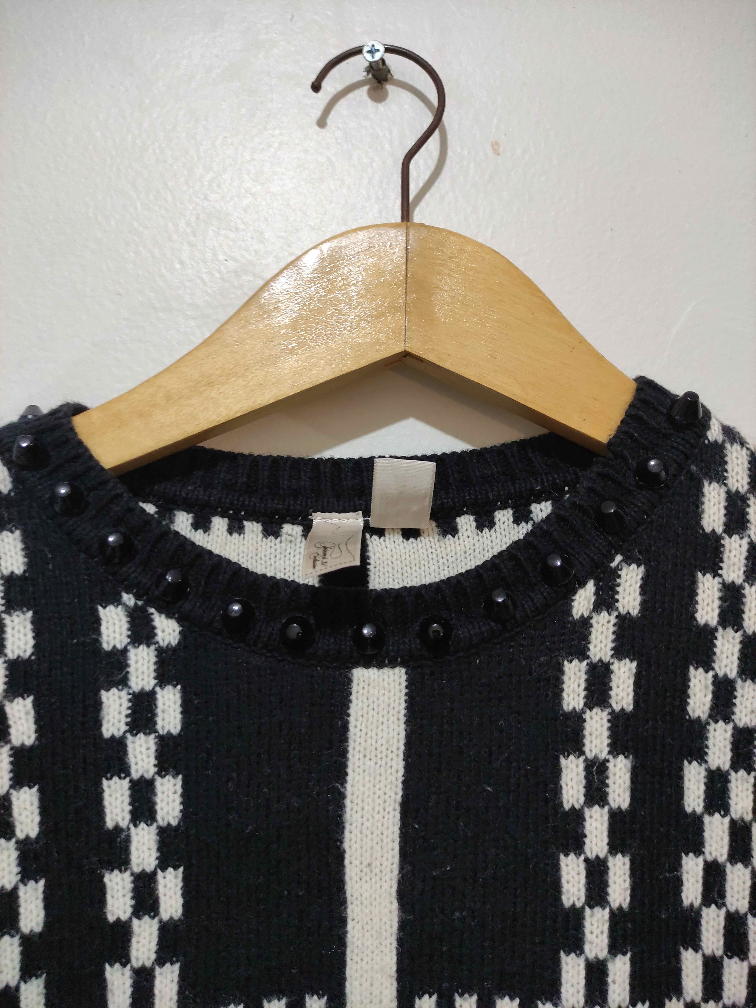 Japanese Brand Forever 21 Vkei Goth Monochrome Geometric studs Knit Sweater Size US M / EU 48-50 / 2 - 8 Thumbnail