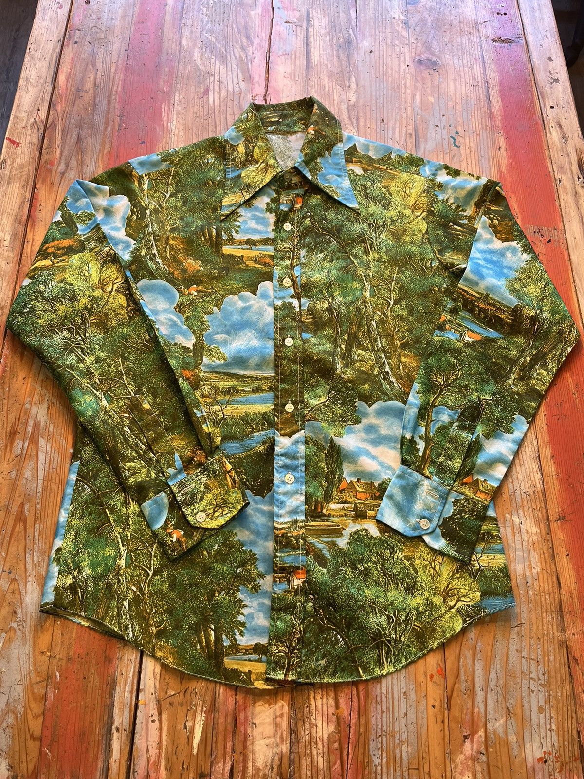 image of Made In USA x Psyche Delic 1970’S Wing Tip Button Up Long Sleeve Shirt, Men's (Size Medium)