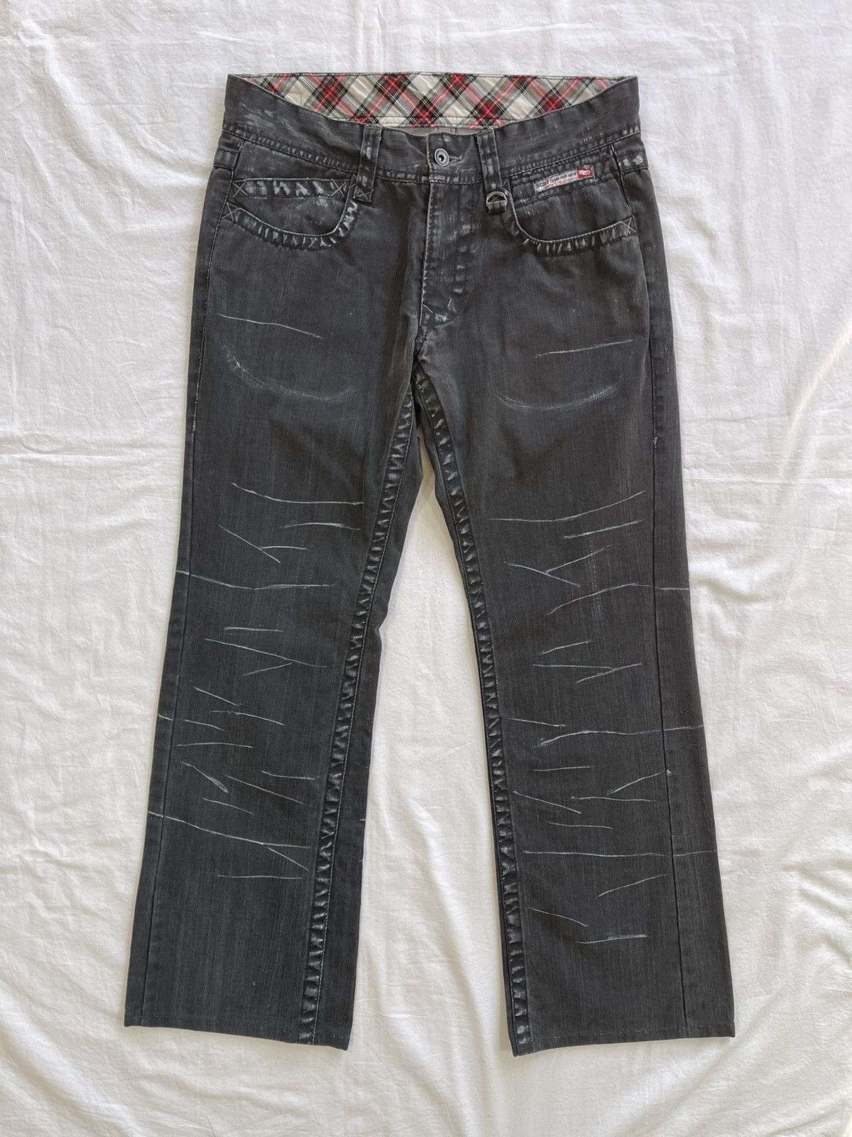 image of Matsuda x Nicole Club For Men Waxed White Streaks Bootcut Flare Denim in Black (Size 31)