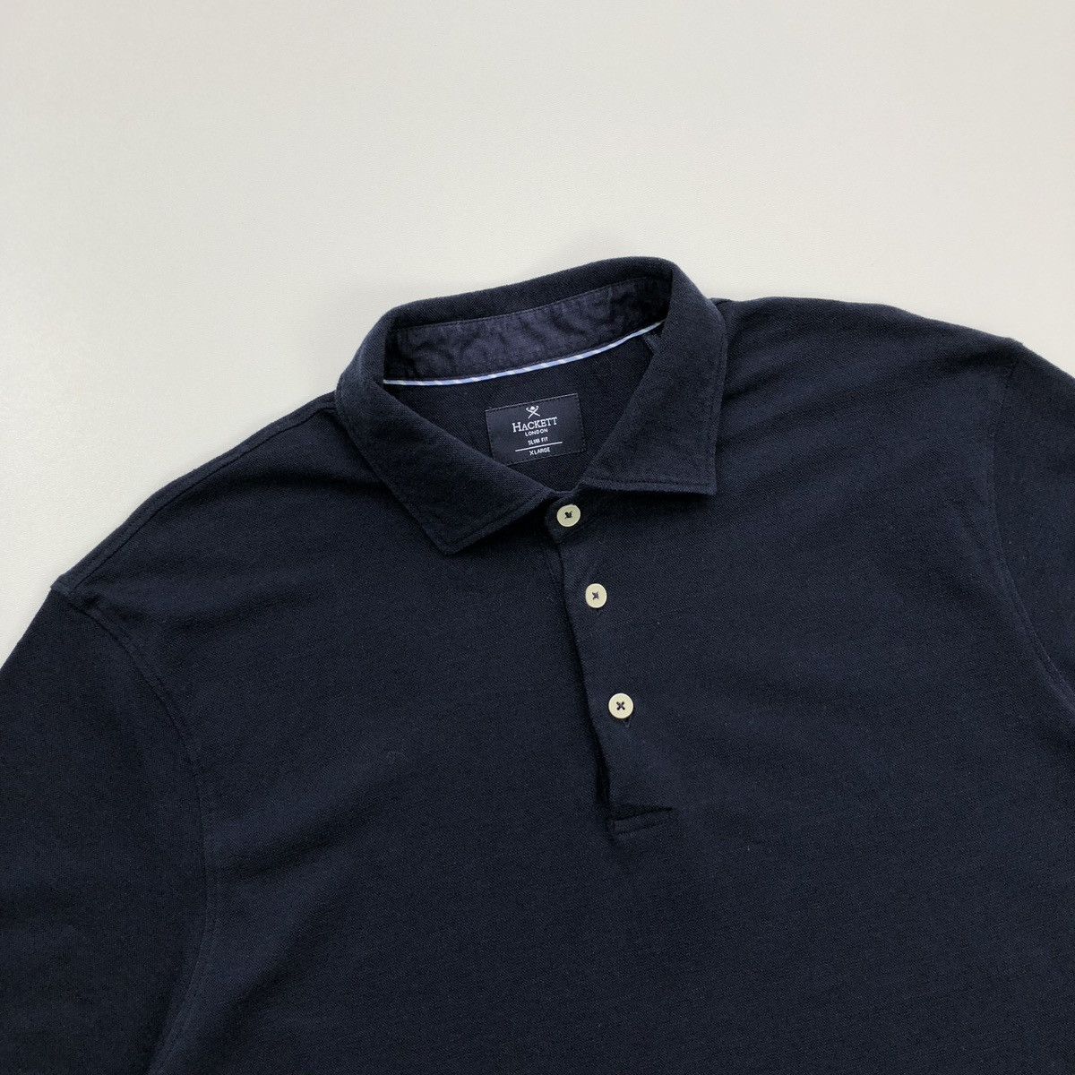 Hackett Hackett London Cotton/Linen Slim Fit Pique Polo Shirt Navy Size US XL / EU 56 / 4 - 2 Thumbnail