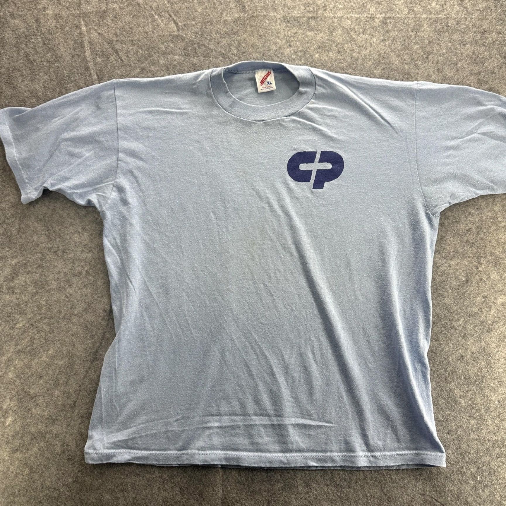 Jerzees VINTAGE Jerzees Shirt Mens XL Blue CP Logo 50/50 USA Made 80s Tee Size US XL / EU 56 / 4 - 2 Thumbnail