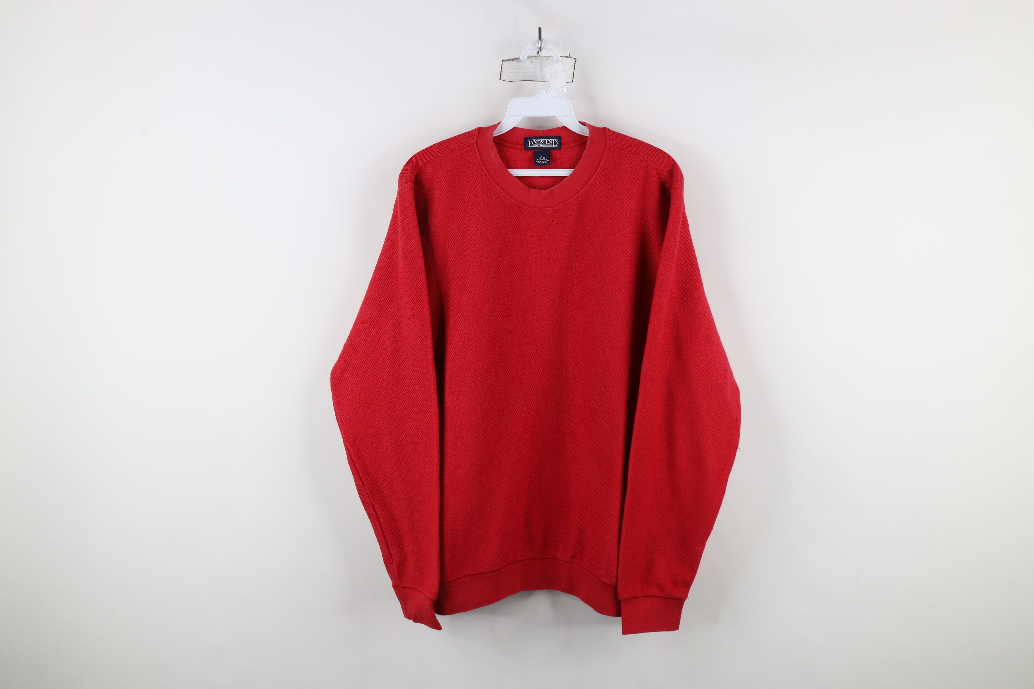 Lands' End × Vintage Vintage 90s Lands End Cotton Weave Crewneck Sweater Red Size L / US 10 / IT 46 - 1 Thumbnail