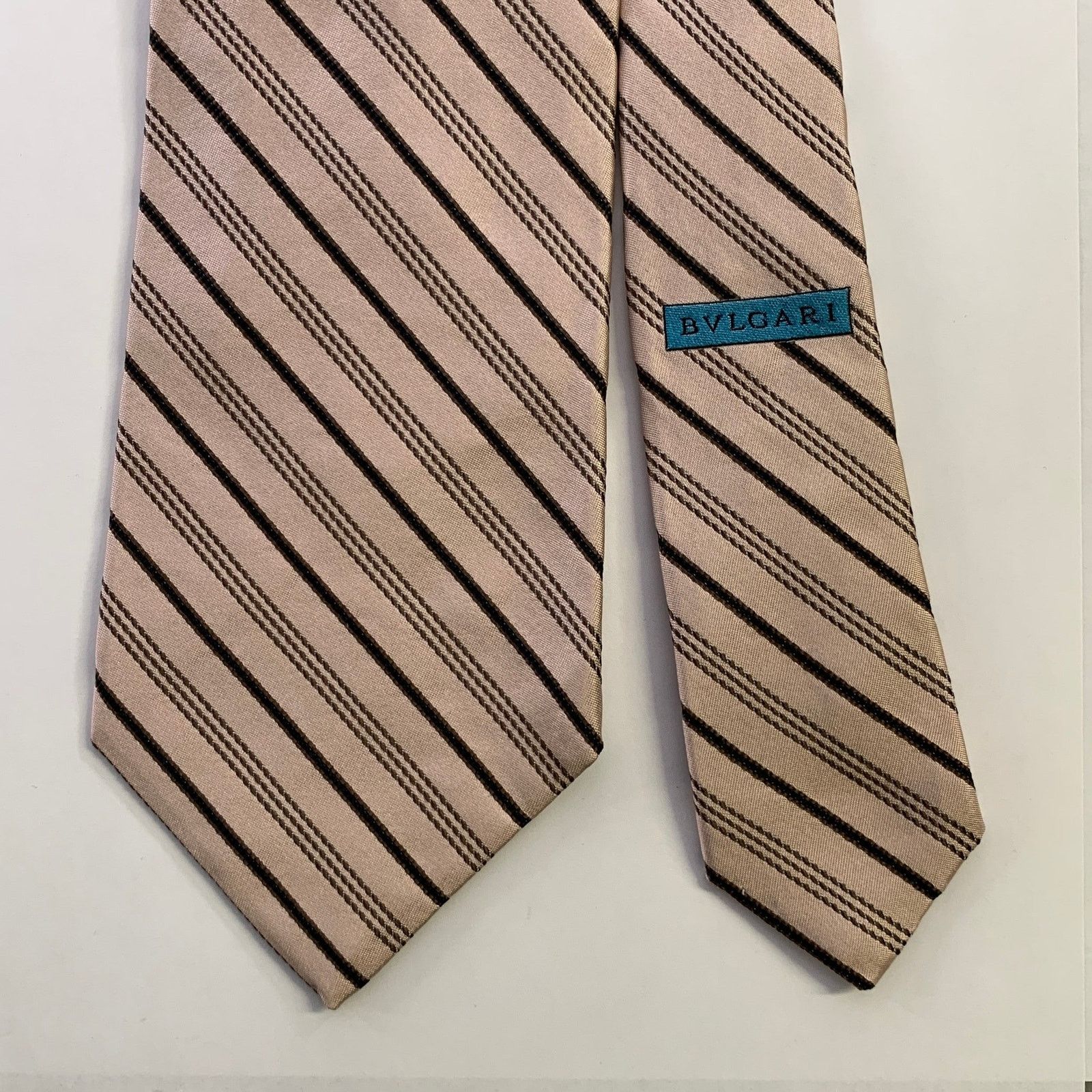 Bvlgari BVLGARI Light Pink Black Diagonal Stripe Silk Tie Size ONE SIZE - 1 Thumbnail