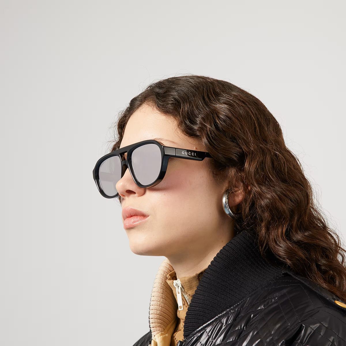 Gucci Gucci GG1239S 002 Sunglasses Black Aviator Frame, Silver Mir Size ONE SIZE - 1 Thumbnail