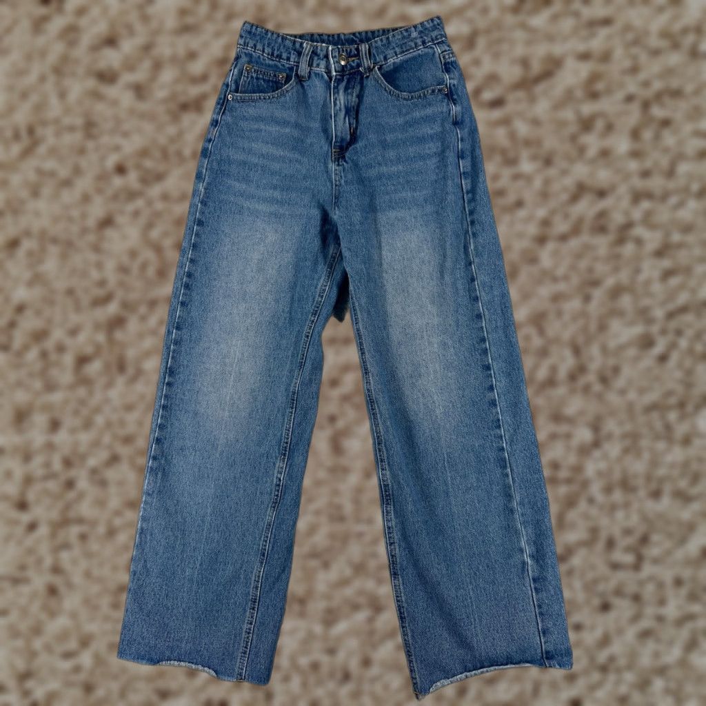 Vintage Dazy Jeans Womens 24 Blue Denim Jeans Straight Wide Leg Cotton Blend 24x26 Vintage No 5-Pocket Regular High Rise Blue Marine Pattern 90s Mens Women Size 42" / US 20 - 1 Thumbnail